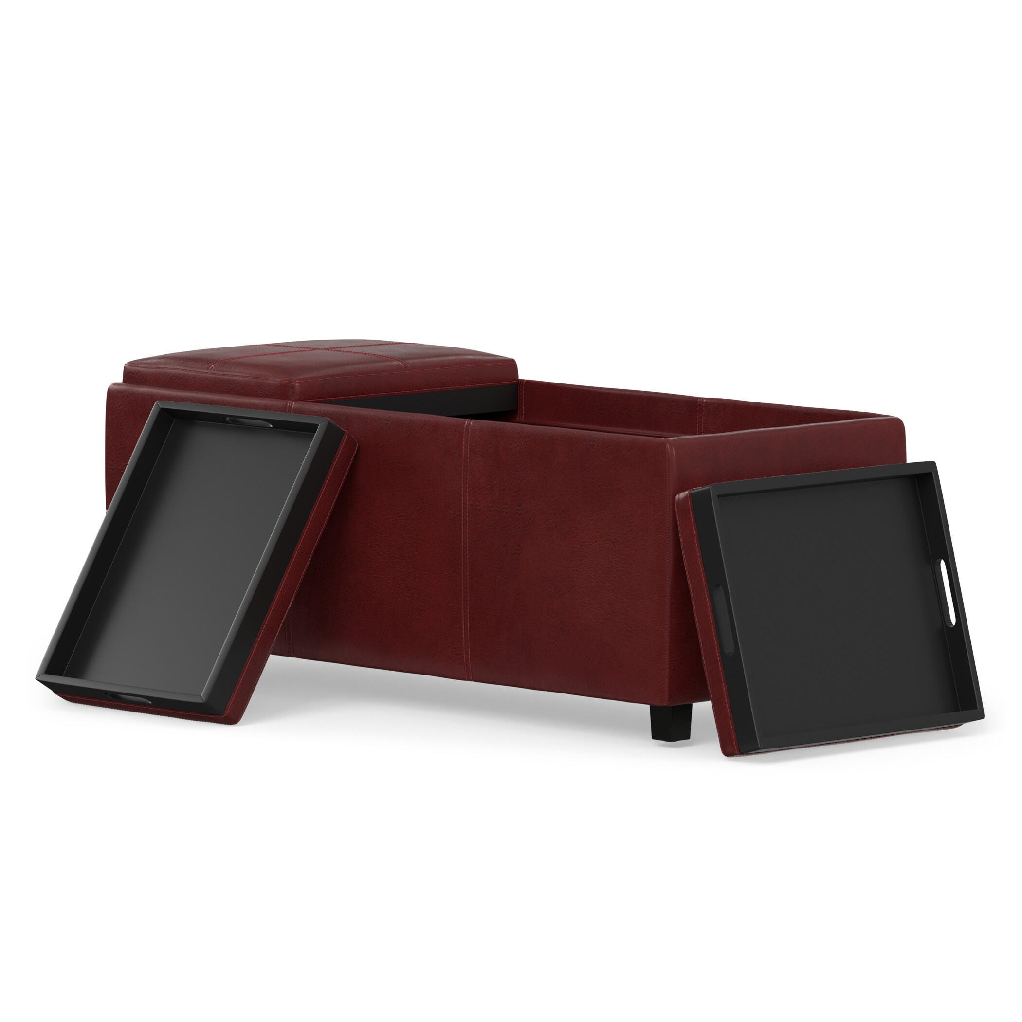 Ottoman Storage Ottoman with Trays, Crimson, large