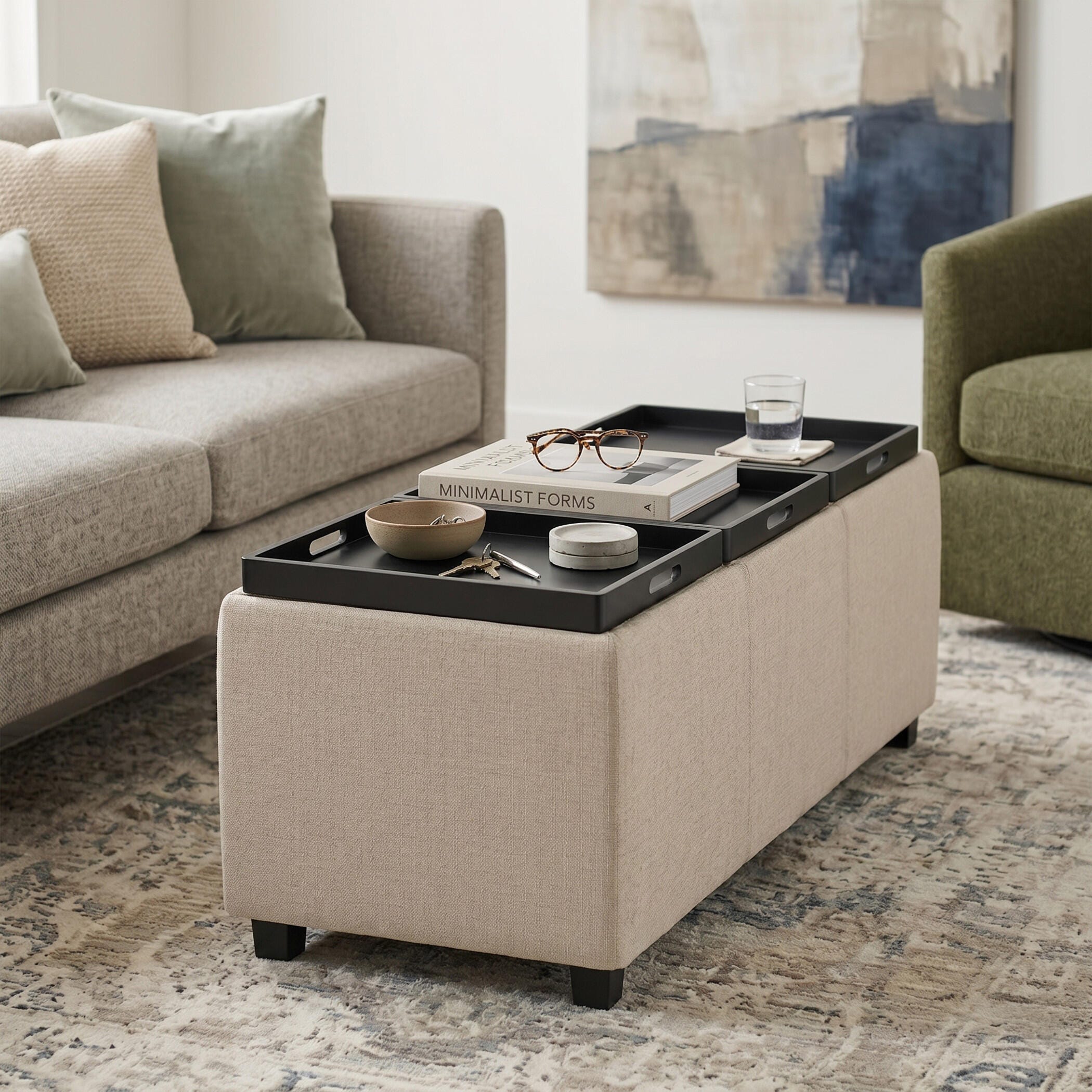 Ottoman Storage Ottoman with Trays, Natural, large