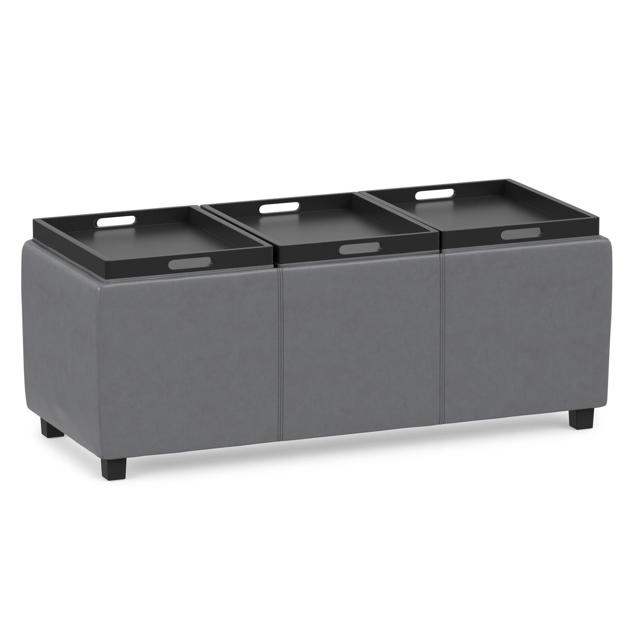 Ottoman Storage Ottoman with Trays, Stone Gray, large