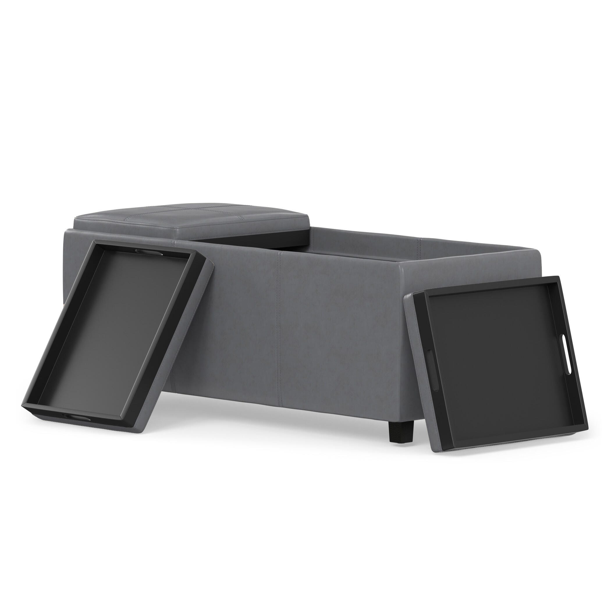 Ottoman Storage Ottoman with Trays, Stone Gray, large