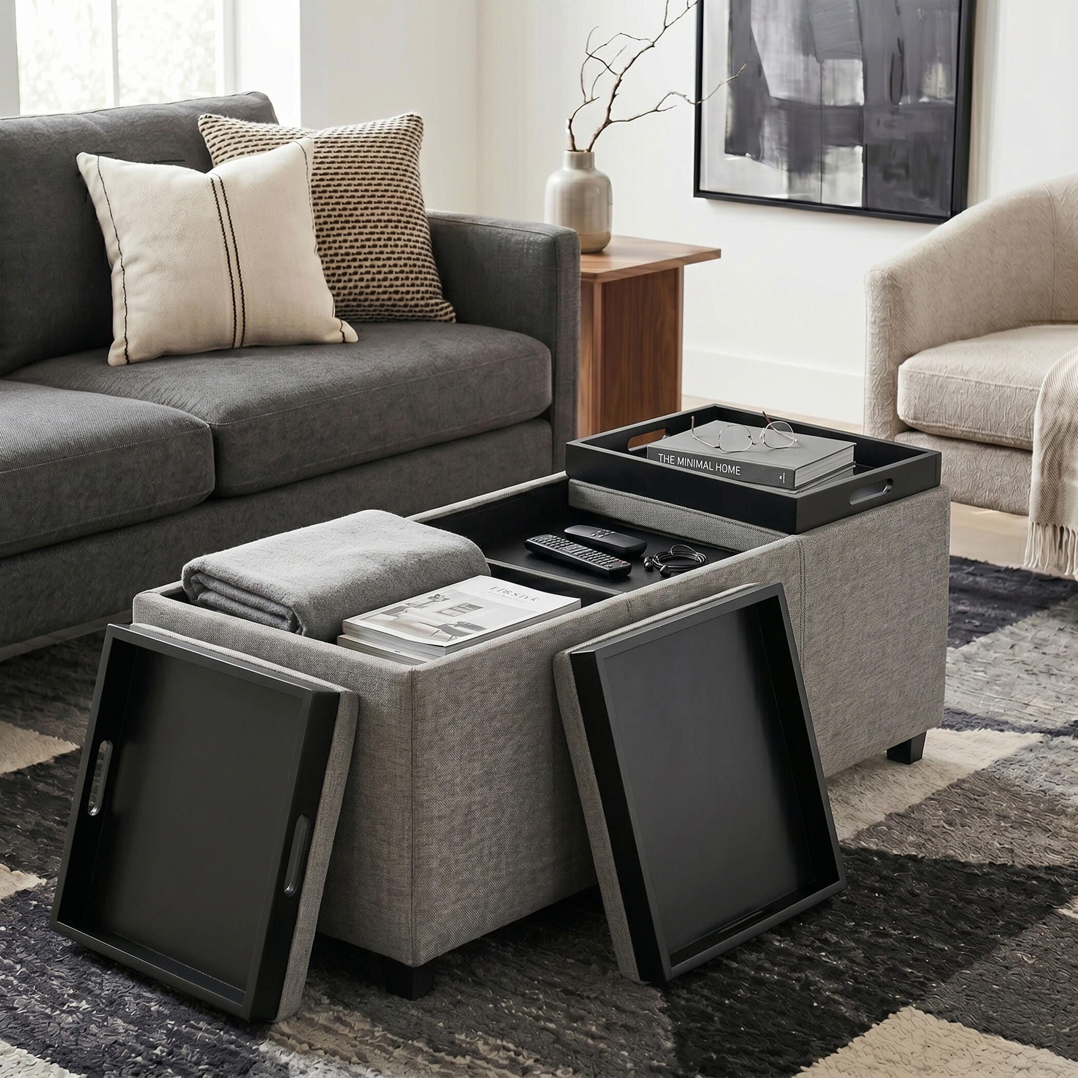 Ottoman Storage Ottoman with Trays, Cloud, large