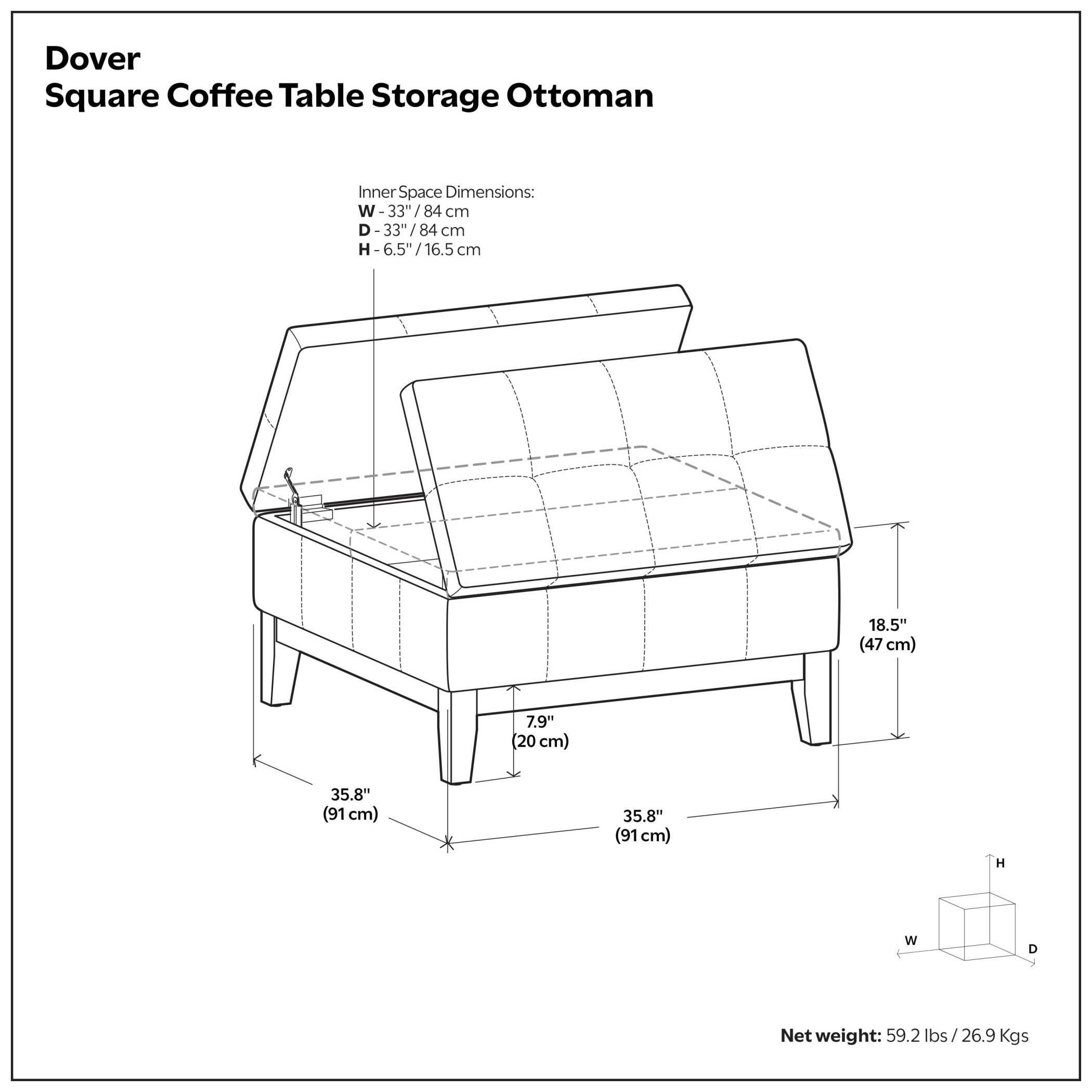 Ottoman Coffee Table Storage Ottoman, Midnight Black, large