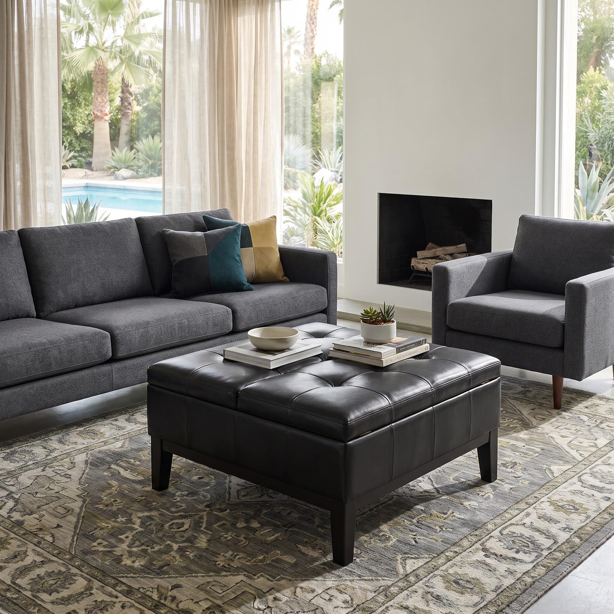 Ottoman Coffee Table Storage Ottoman, Midnight Black, large