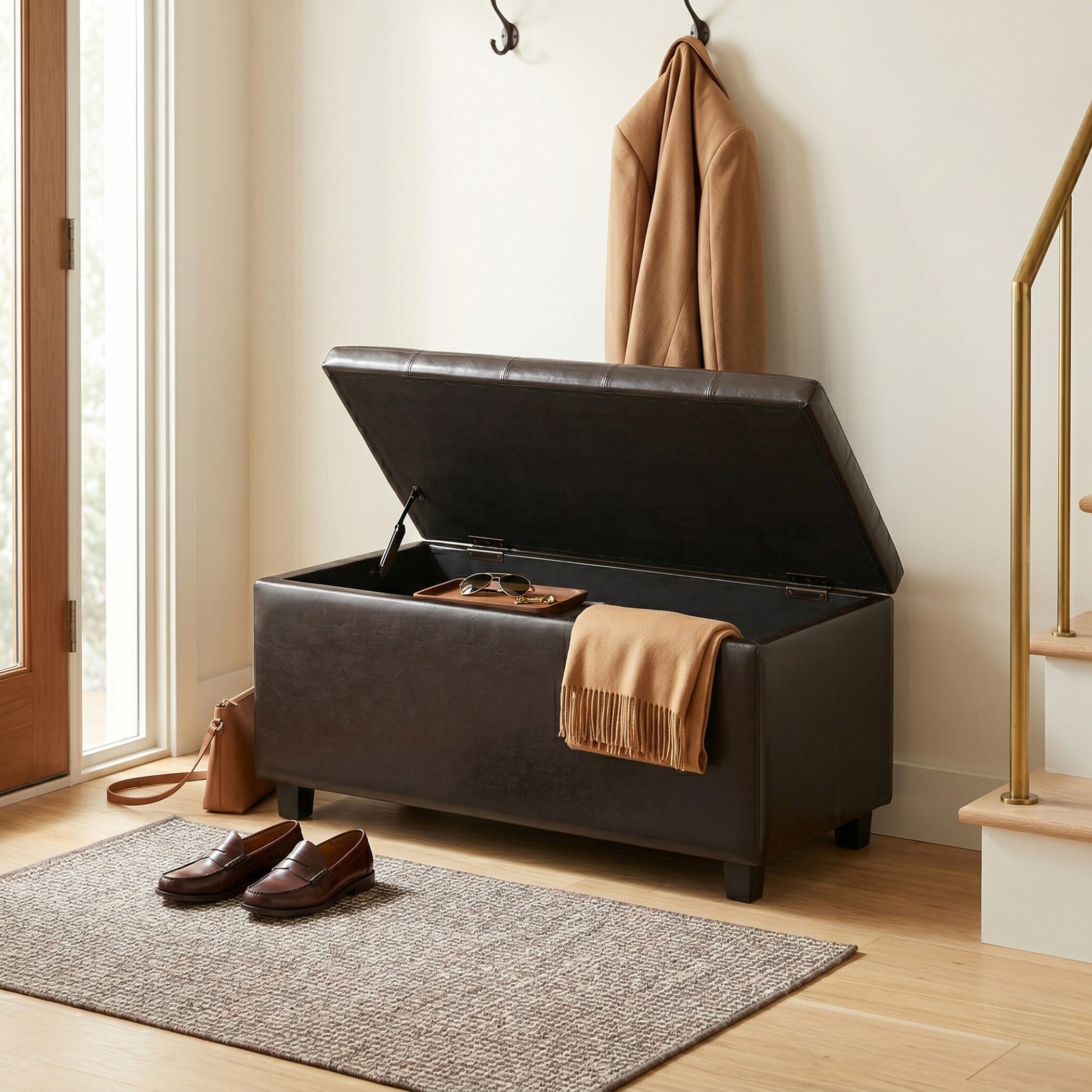 Ottoman Wide Storage Ottoman, Tanners Brown, large