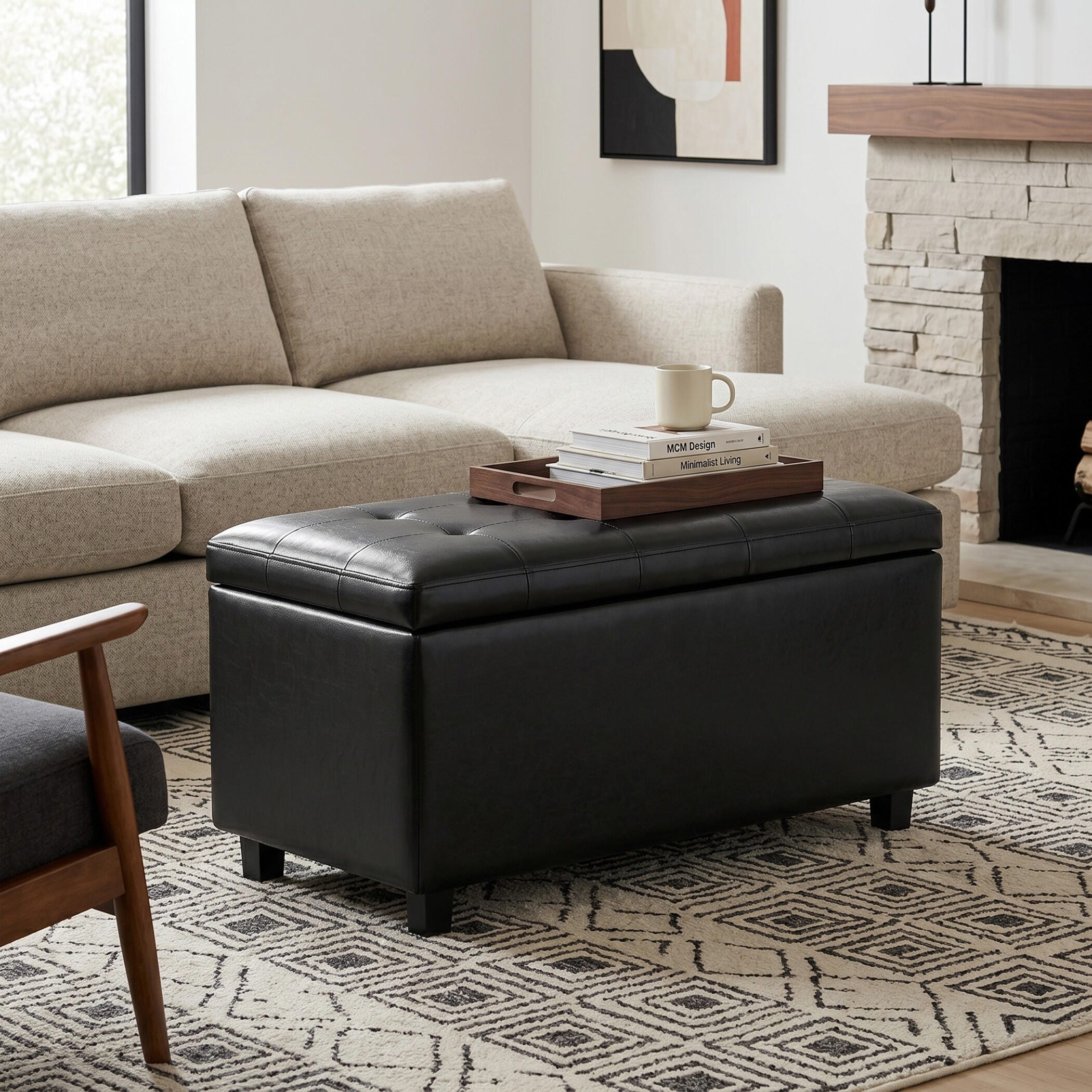 Ottoman Wide Storage Ottoman, Midnight Black, large