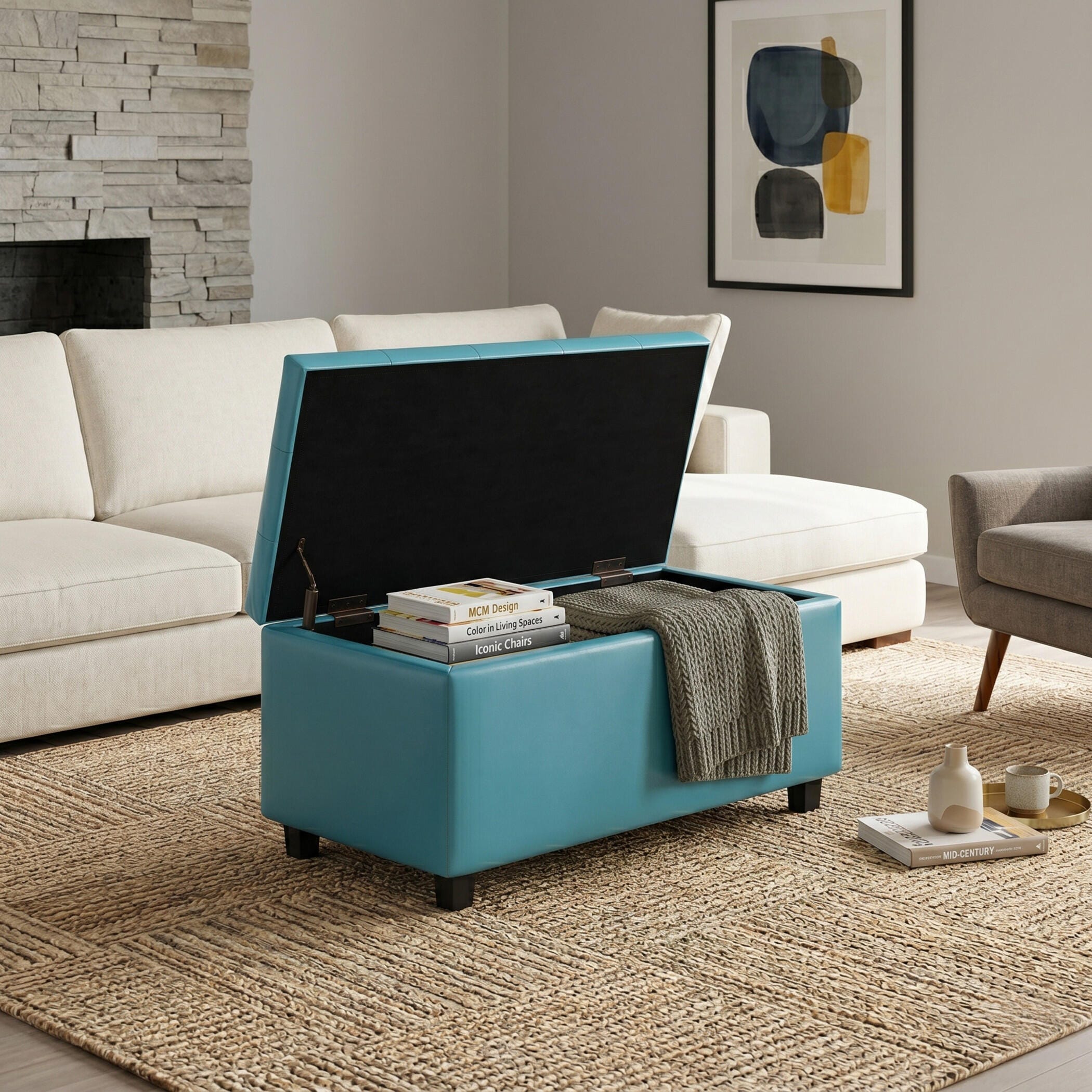Ottoman Wide Storage Ottoman, Soft Blue, large