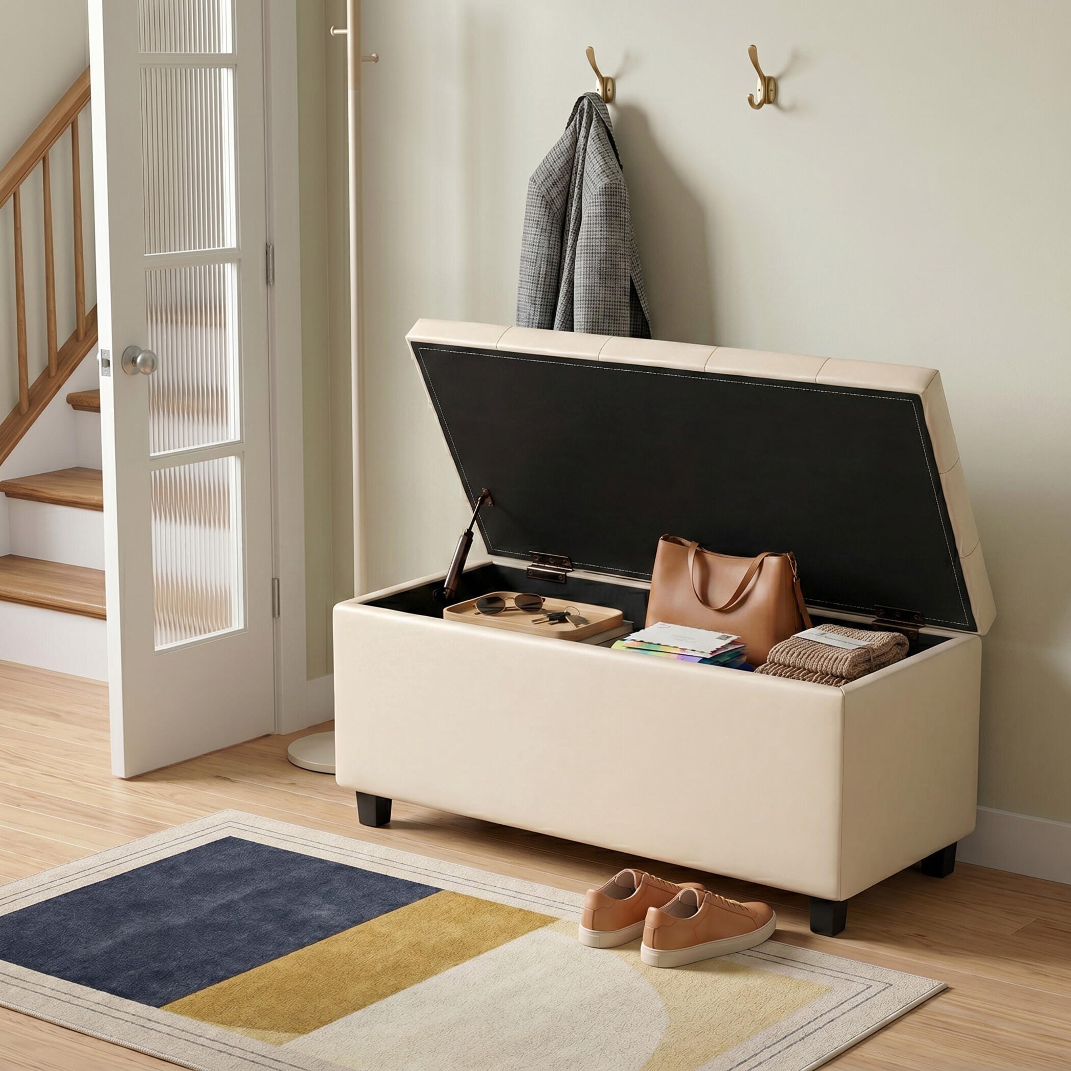 Ottoman Wide Storage Ottoman, Satin Cream, large