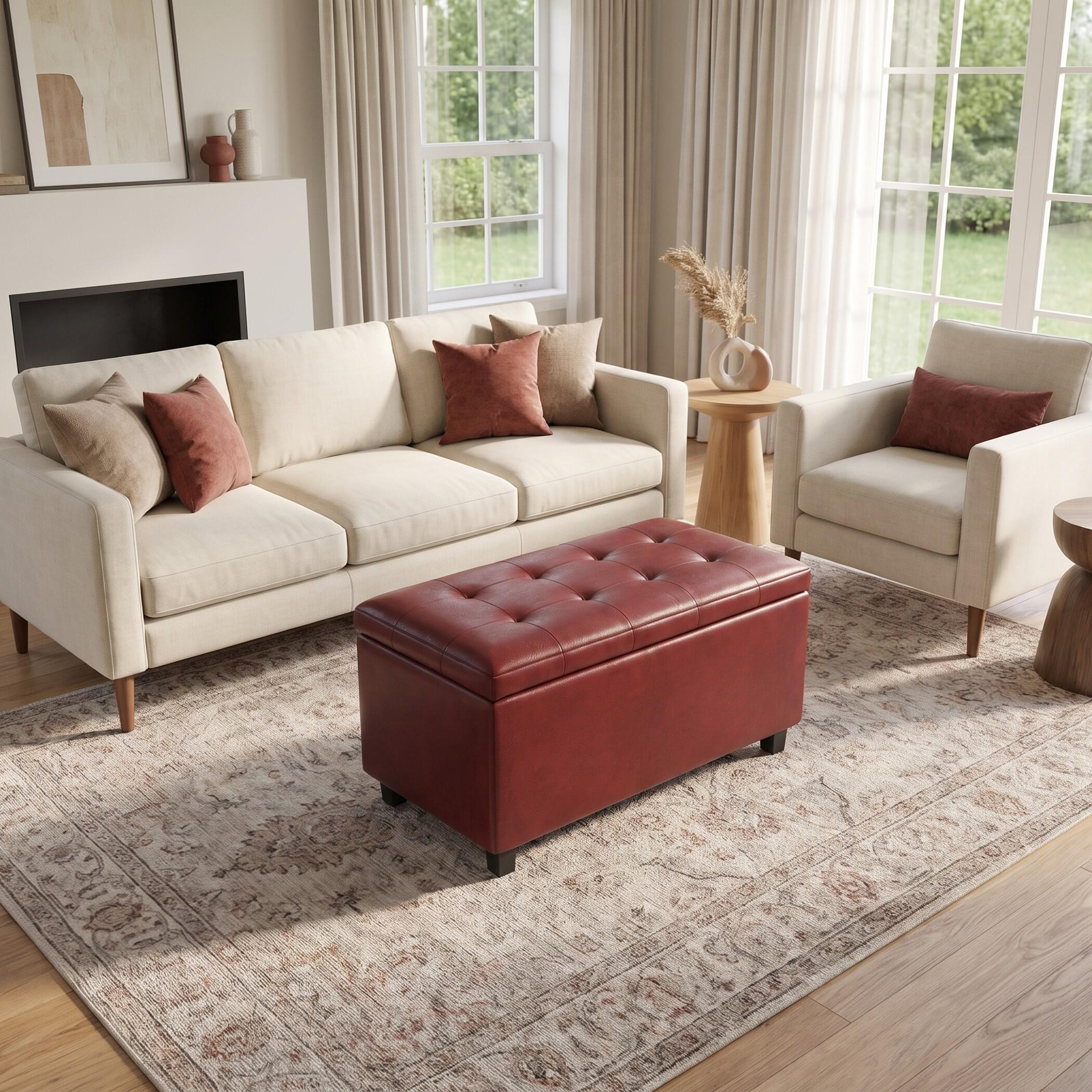 Ottoman Wide Storage Ottoman, Red, large
