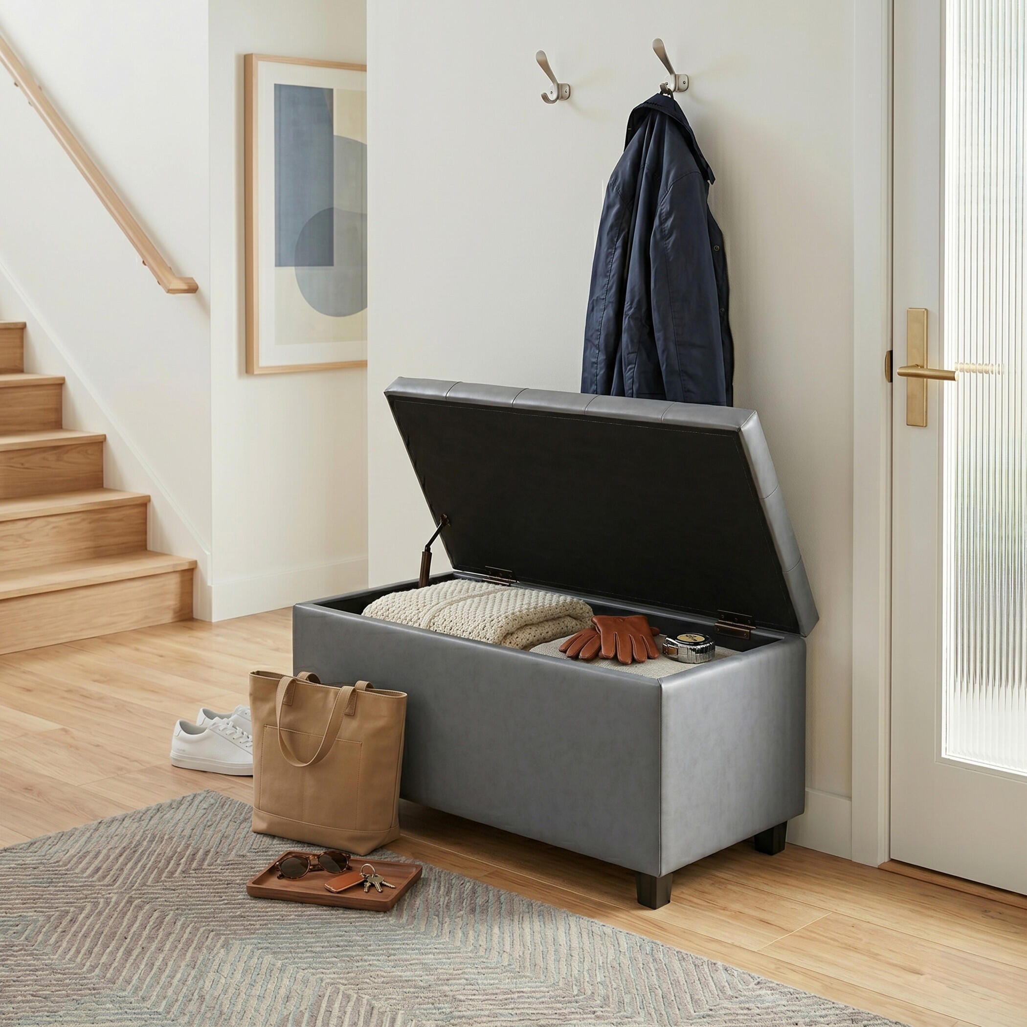 Ottoman Wide Storage Ottoman, Stone Gray, large