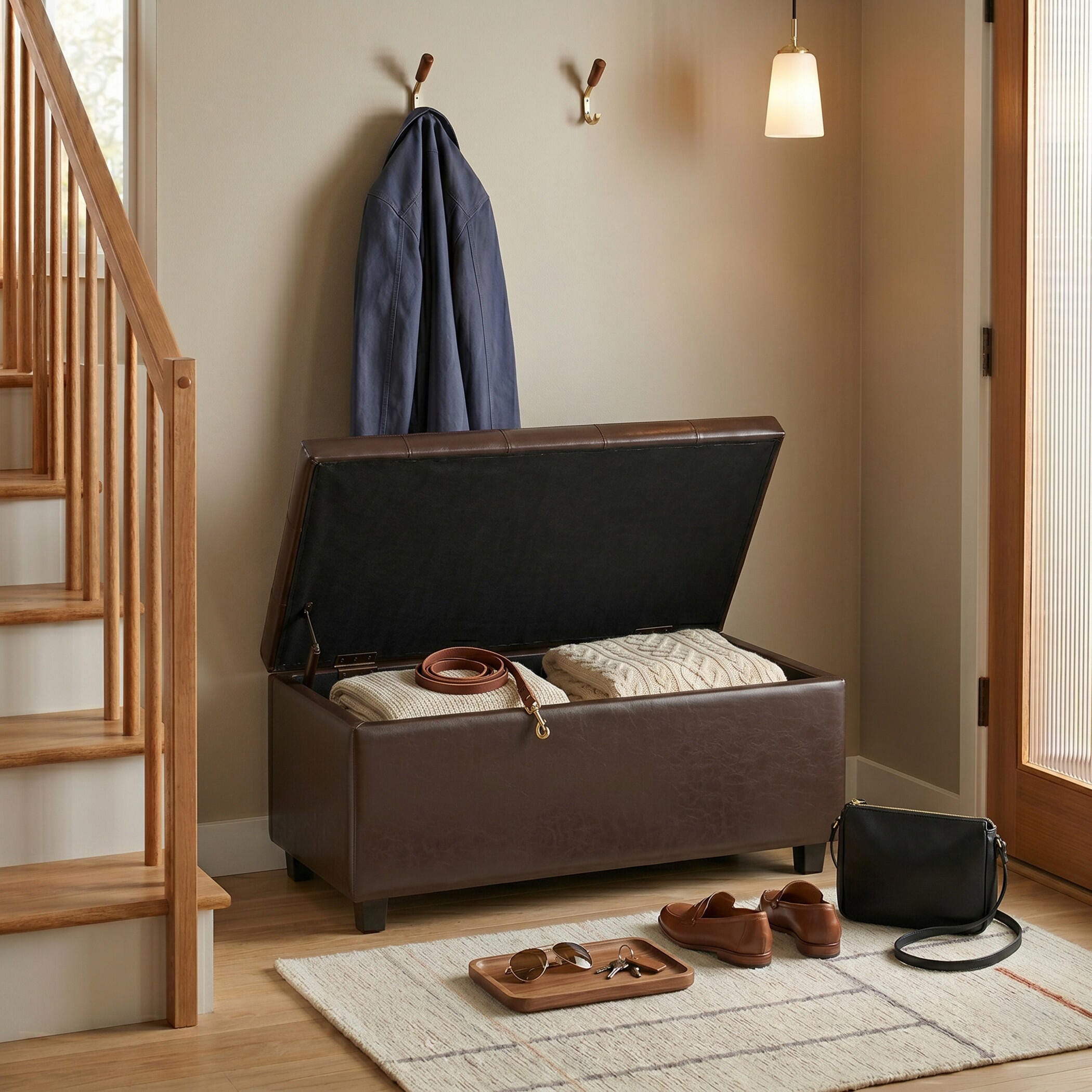 Ottoman Wide Storage Ottoman, Chocolate, large