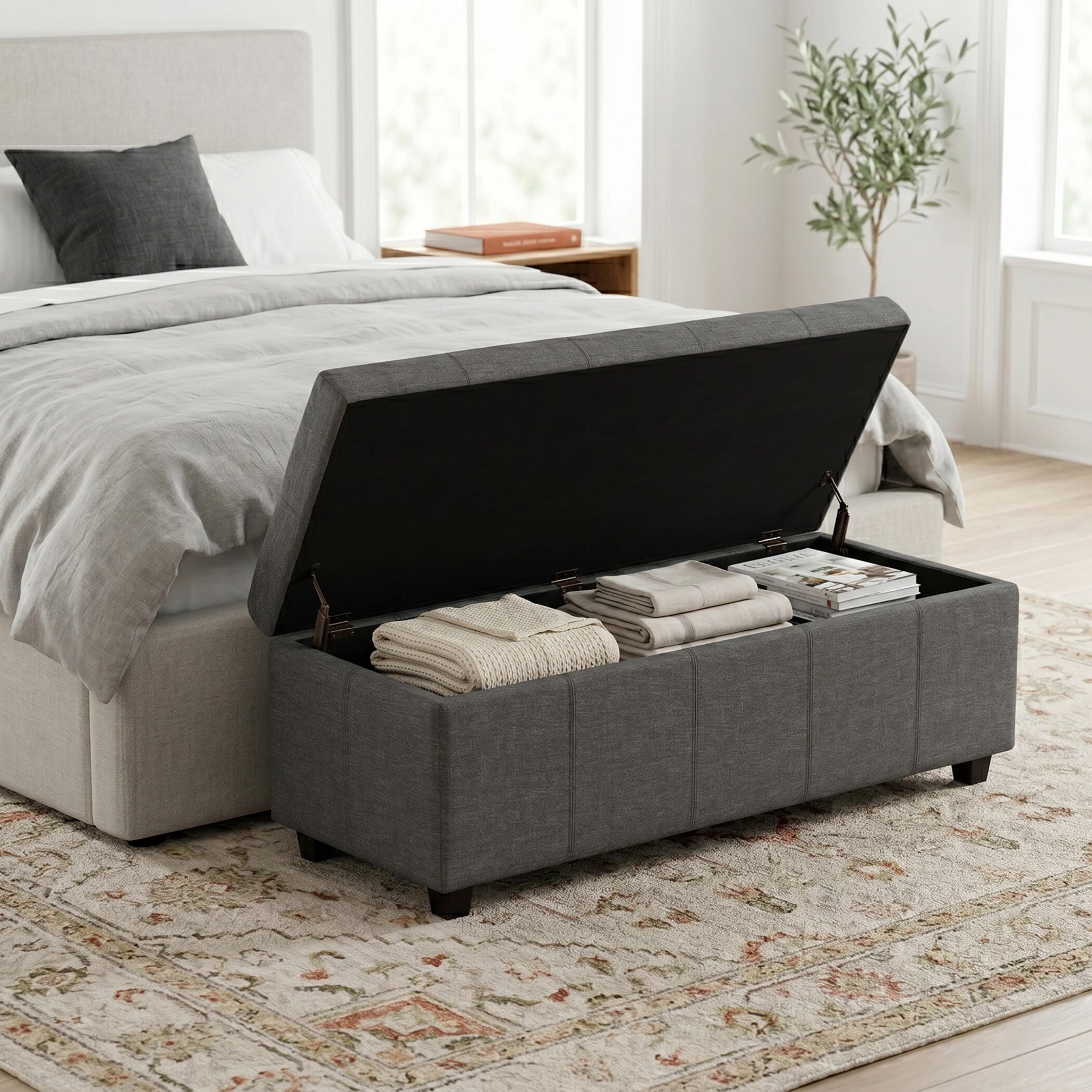 Ottoman Storage Ottoman with Lift-top Lid, Slate Gray, large