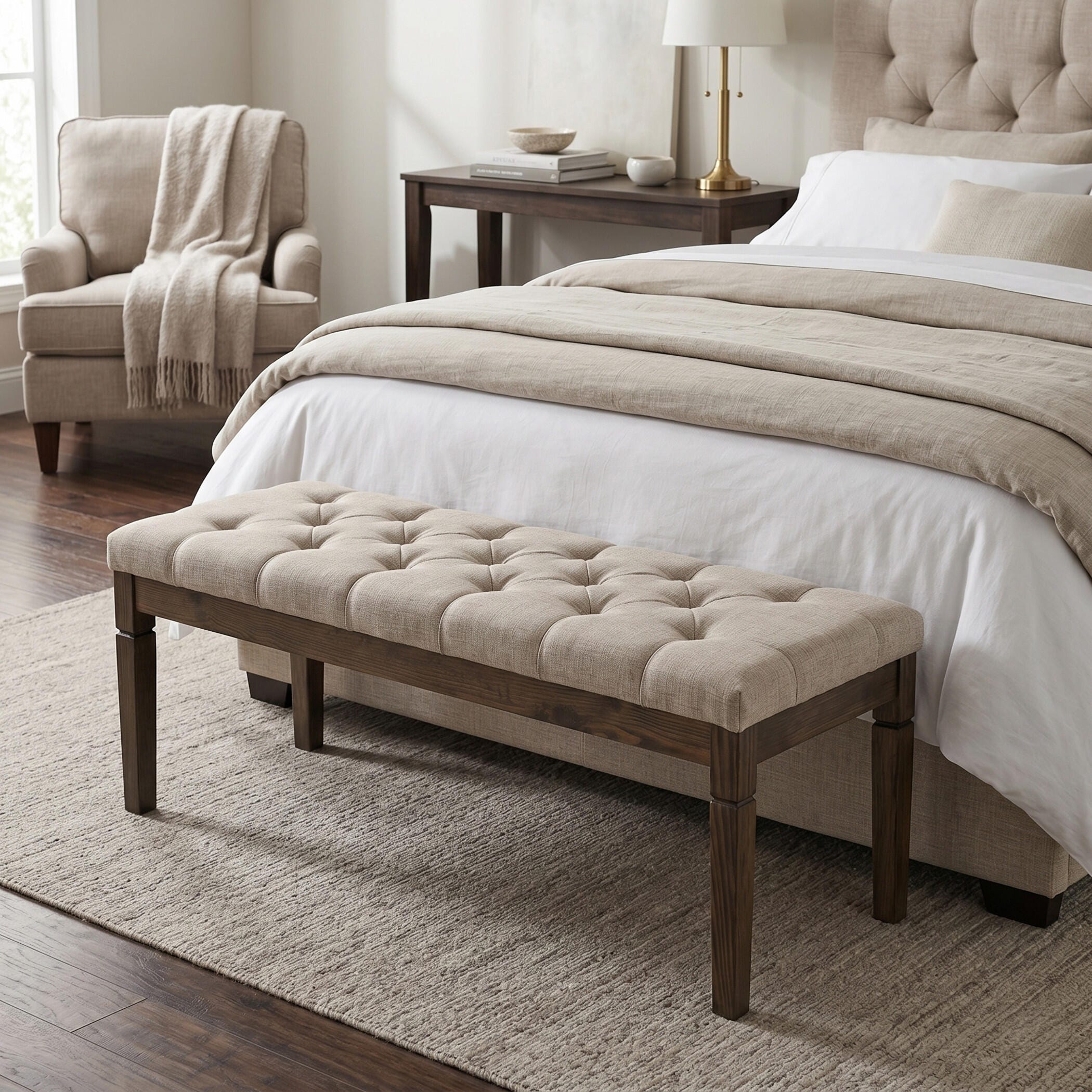 Simpli Home Saxon Ottoman Bench, Natural, large