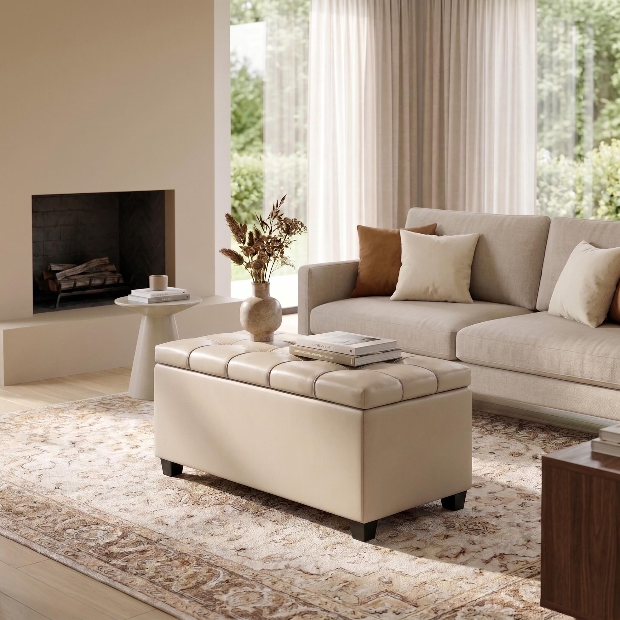 Ottoman Storage Ottoman, Satin Cream, large