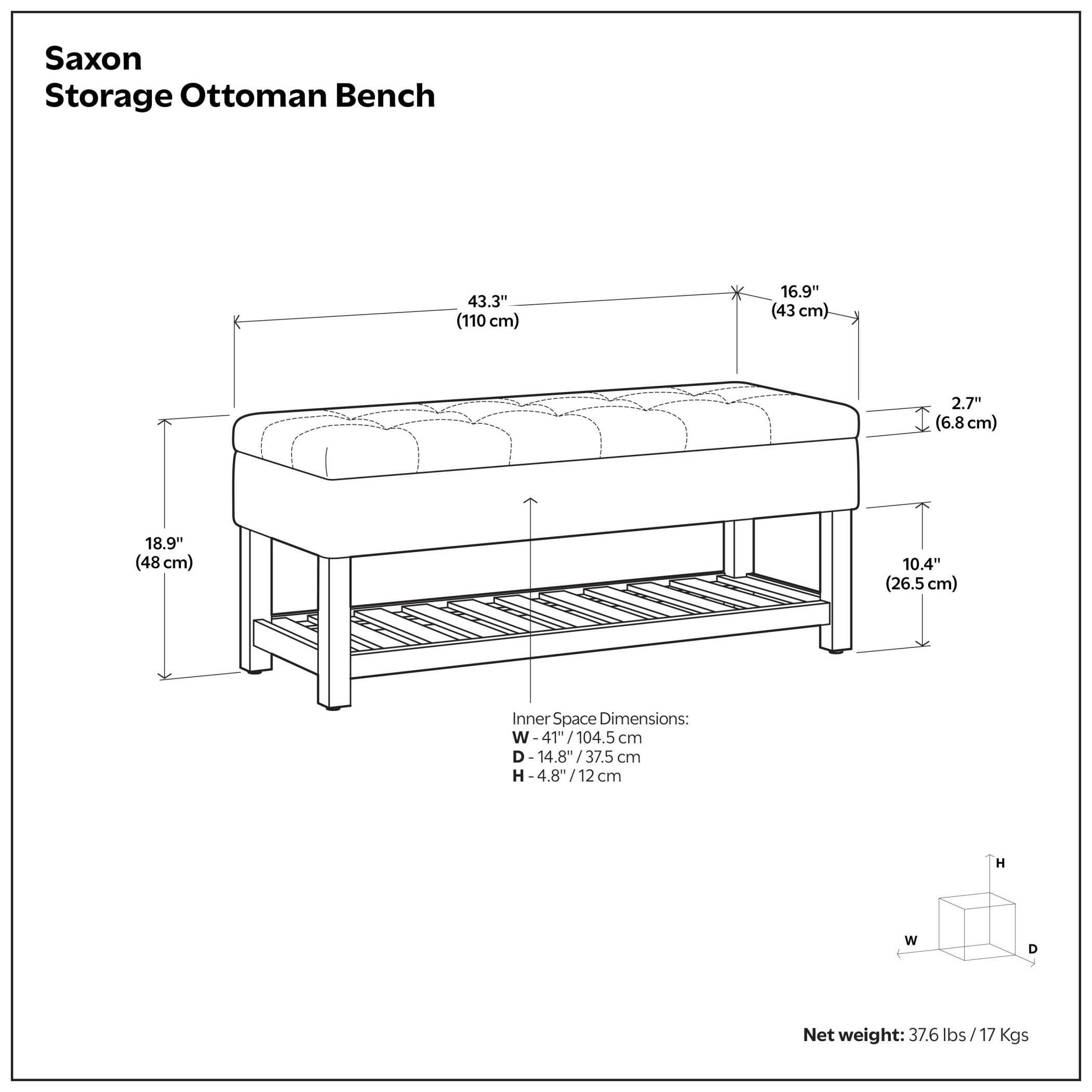 Simpli Home Saxon Ottoman Bench, Dove Gray, large