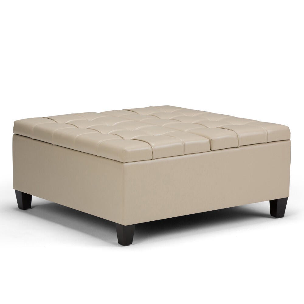 Ottoman Coffee Table Storage Ottoman, Satin Cream, large