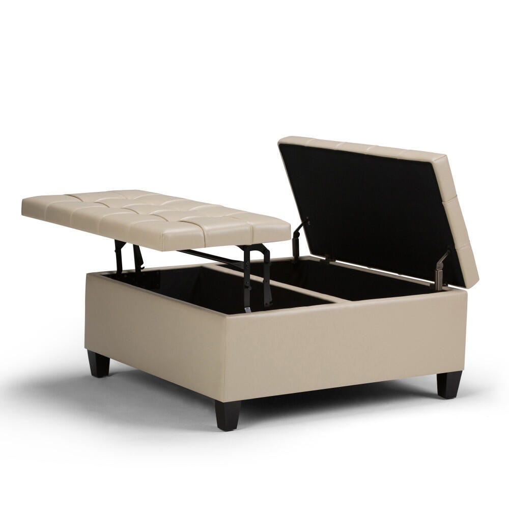 Ottoman Coffee Table Storage Ottoman, Satin Cream, large