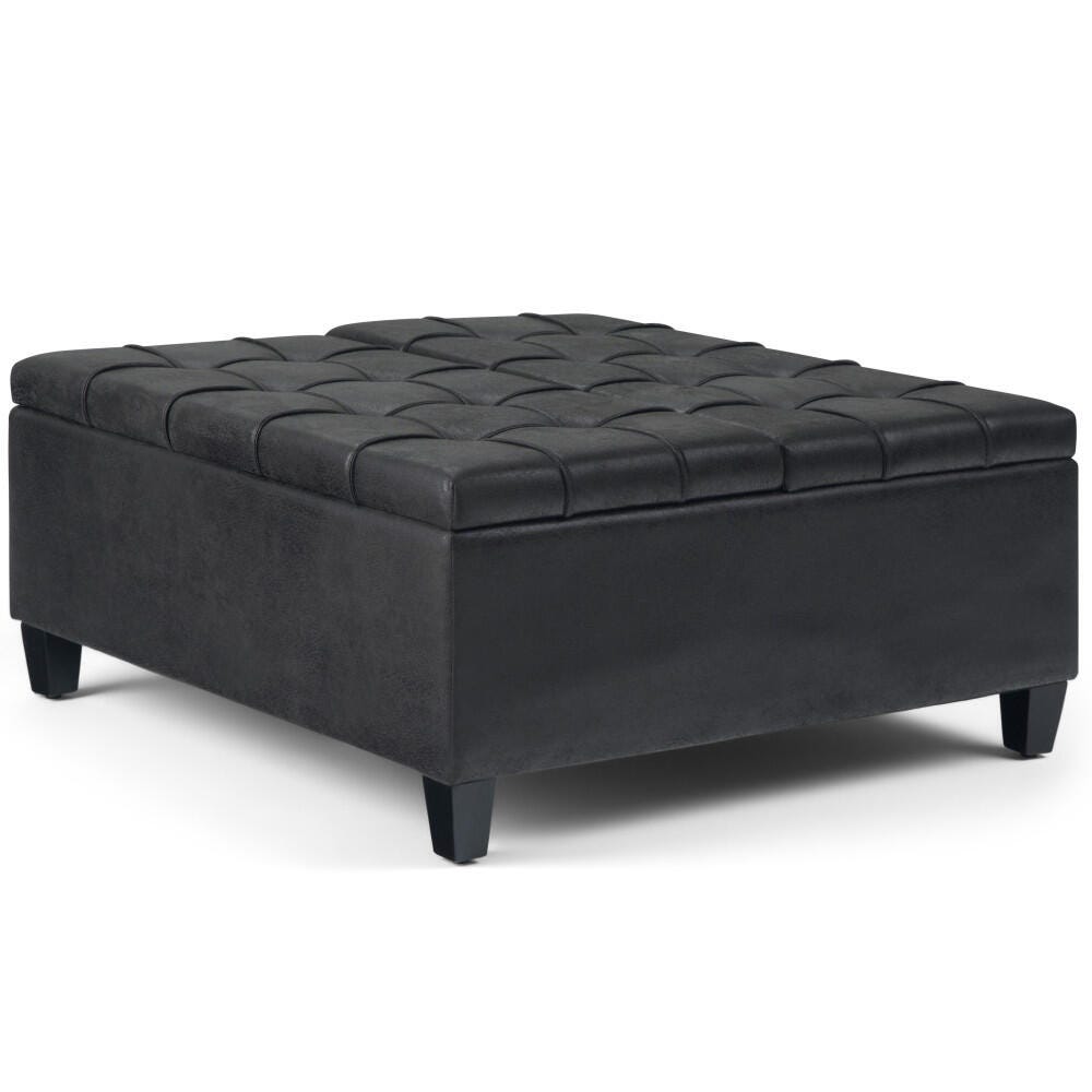 Ottoman Coffee Table Storage Ottoman, Distressed Black, large