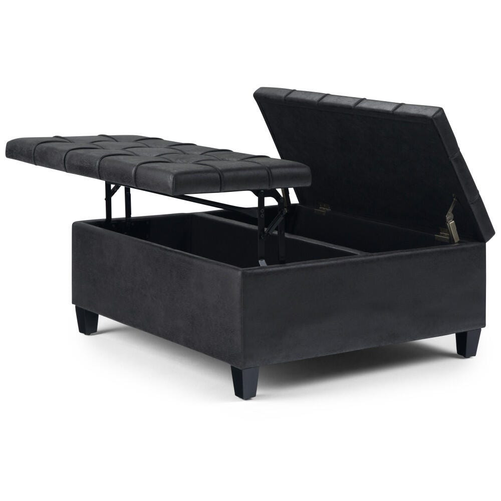 Ottoman Coffee Table Storage Ottoman, Distressed Black, large