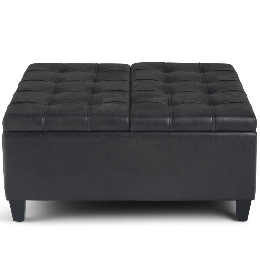 Ottoman Coffee Table Storage Ottoman, Distressed Black, large