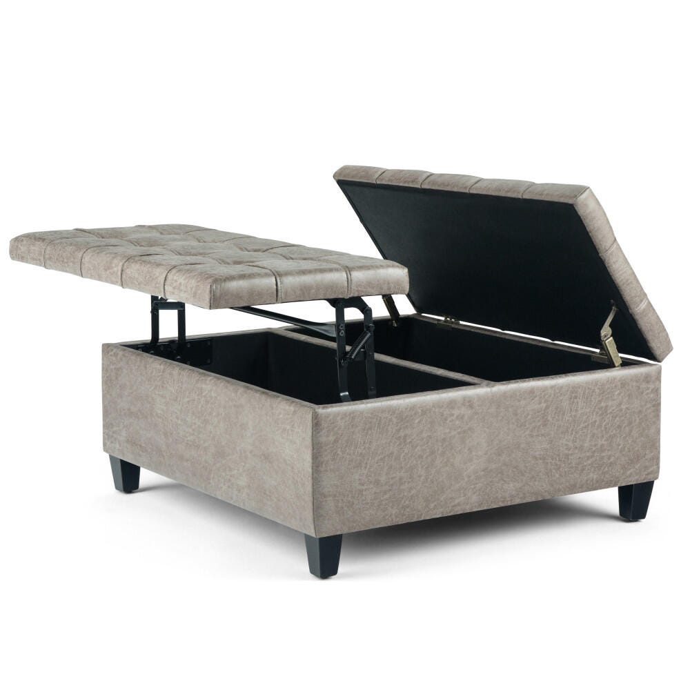 Ottoman Coffee Table Storage Ottoman, Distressed Gray Taupe, large