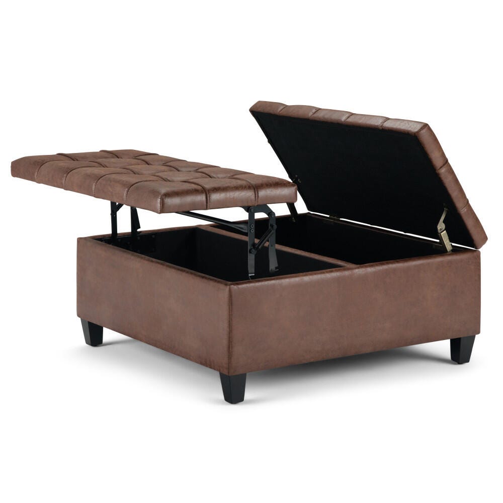 Ottoman Coffee Table Storage Ottoman, Distressed Umber Brown, large