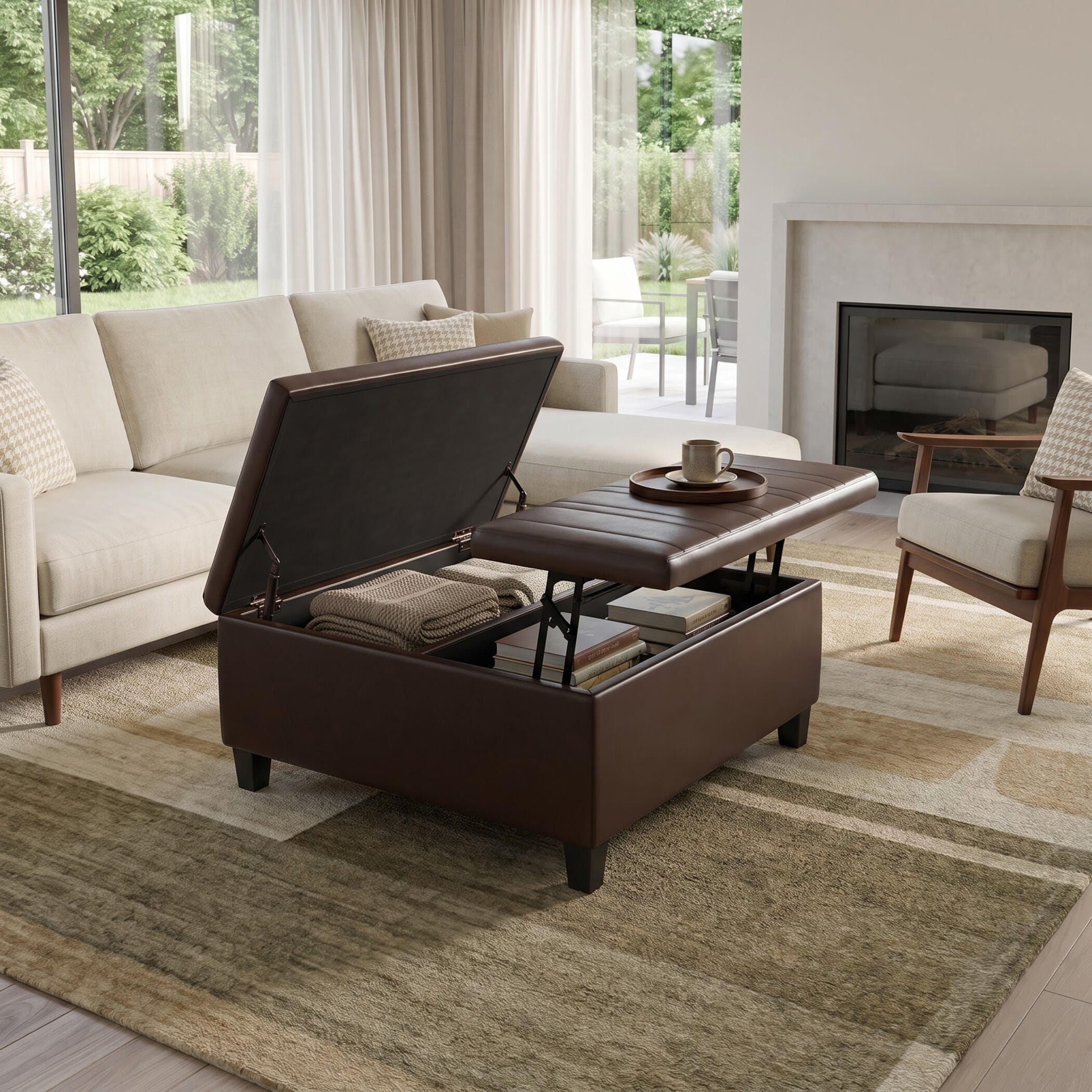 Ottoman Coffee Table Storage Ottoman, Chocolate, large