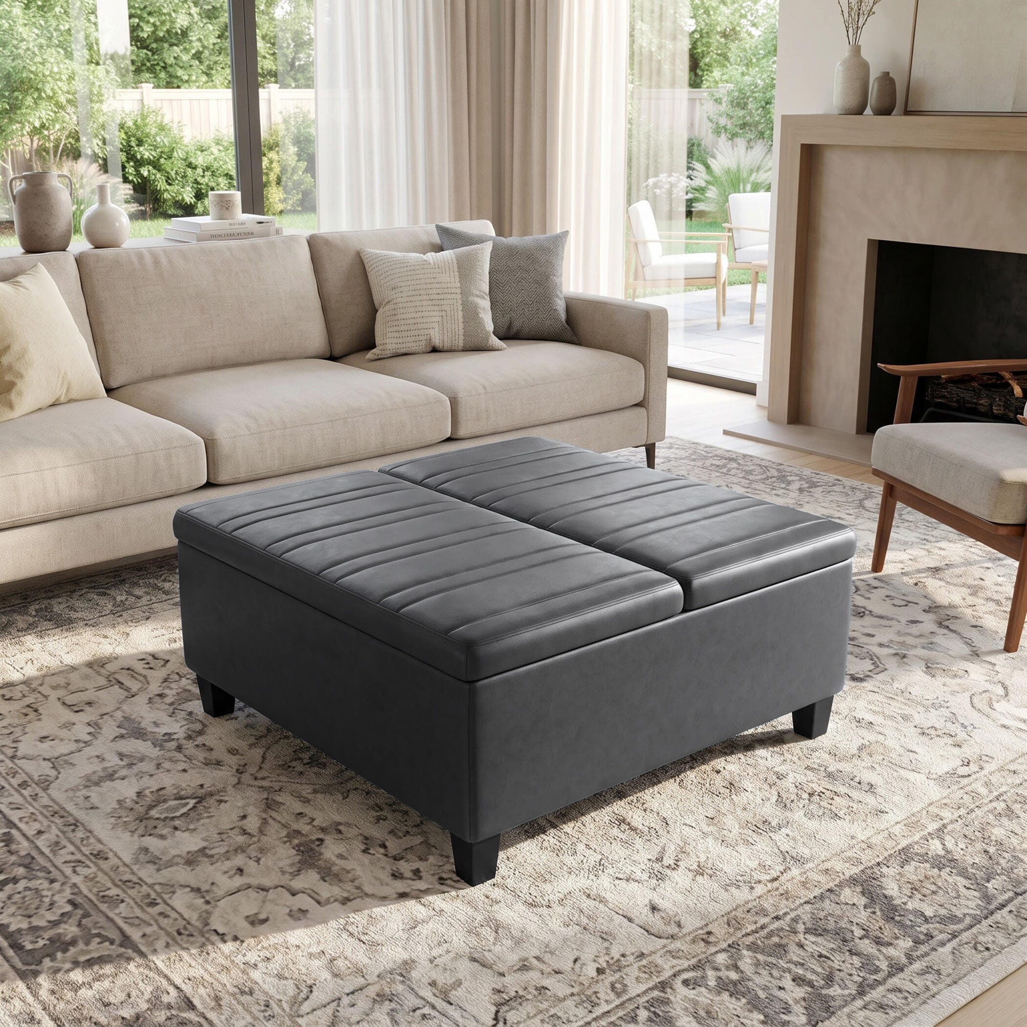 Ottoman Coffee Table Storage Ottoman, Stone Gray, large