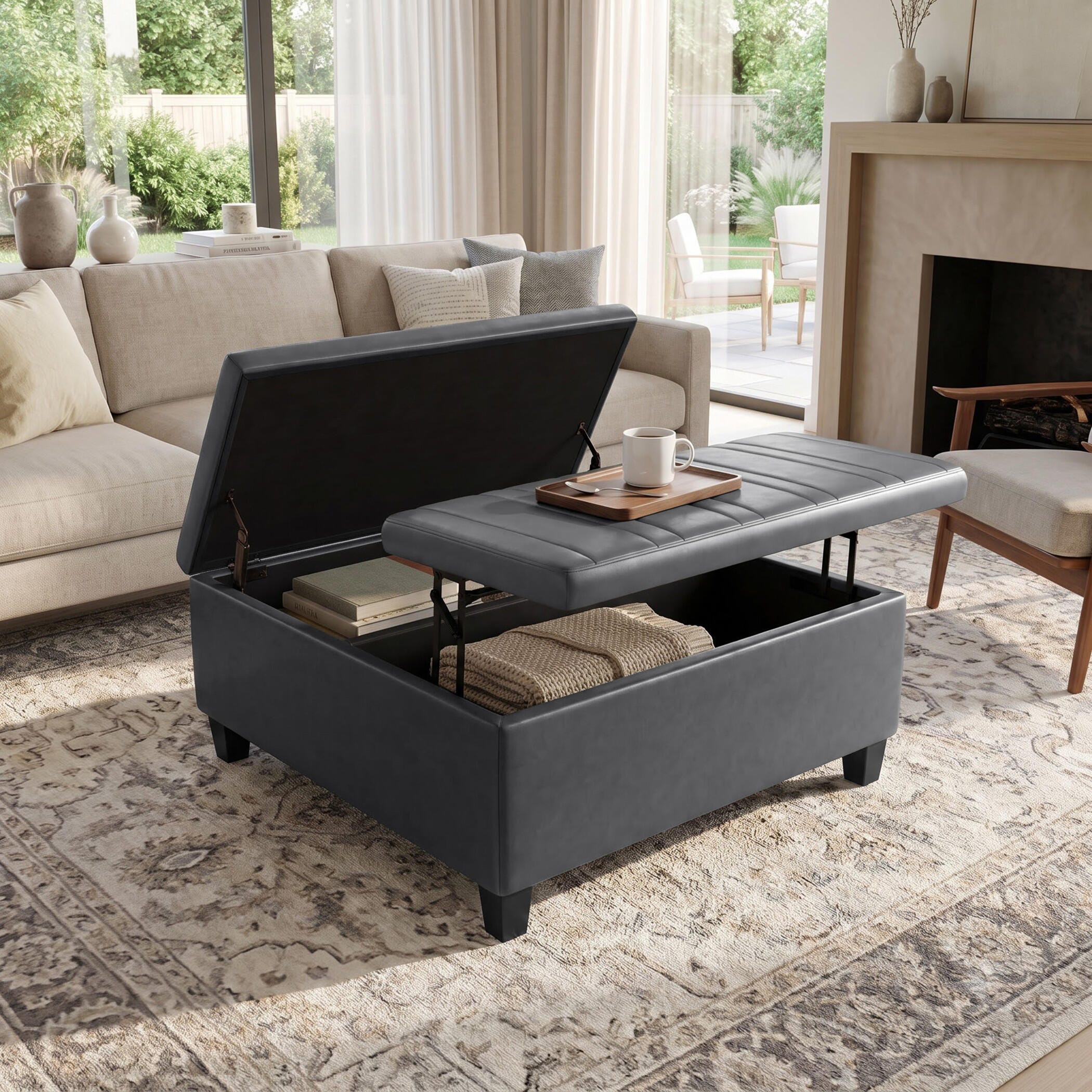 Ottoman Coffee Table Storage Ottoman, Stone Gray, large