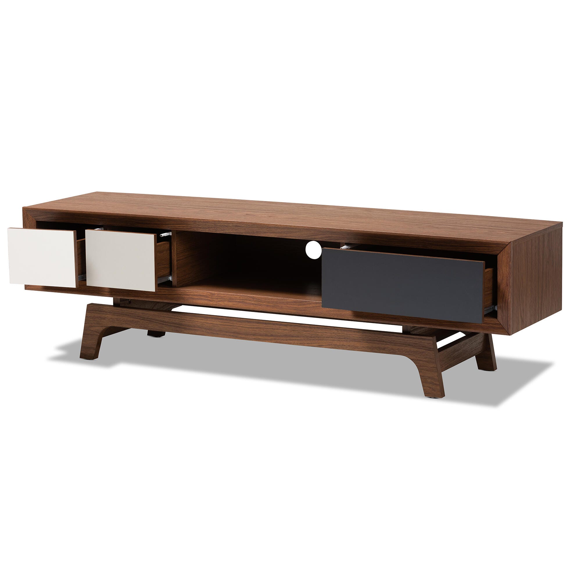 Baxton Studio Mid-Century Modern 3-Drawer TV Stand, , large