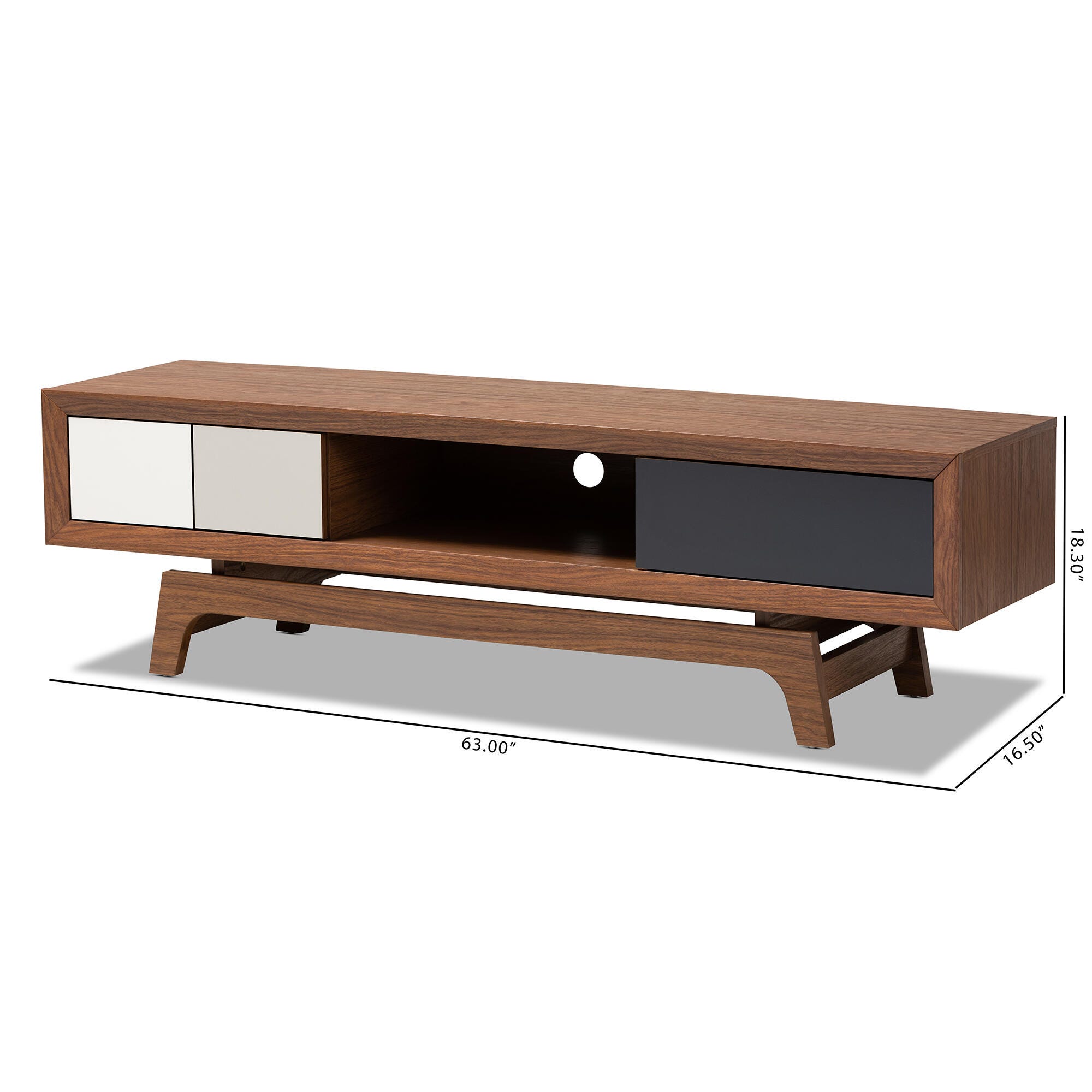 Baxton Studio Mid-Century Modern 3-Drawer TV Stand, , large