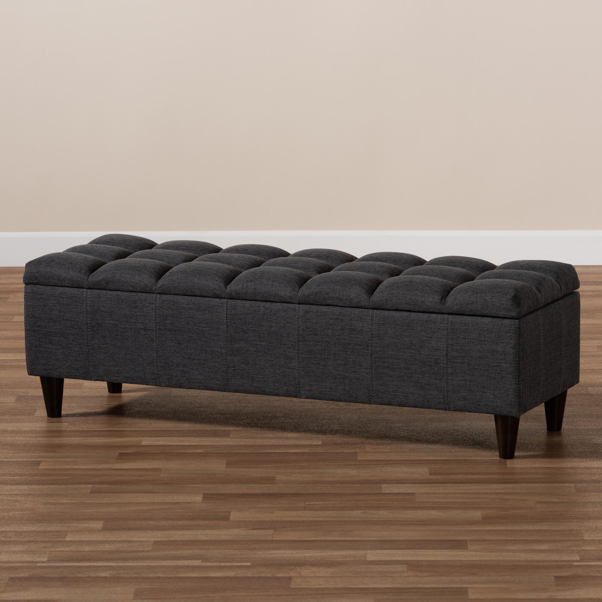 Baxton Studio Mid-Century Modern Upholstered Storage Bench Ottoman, Dark Gray, large