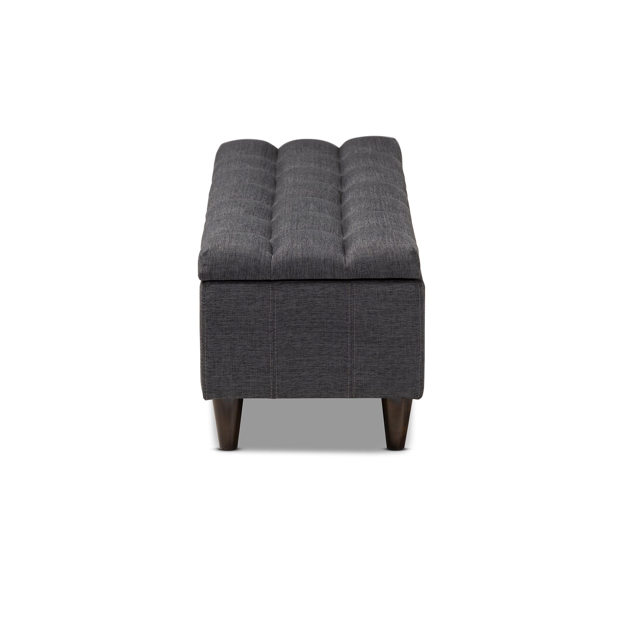 Baxton Studio Mid-Century Modern Upholstered Storage Bench Ottoman, Dark Gray, large