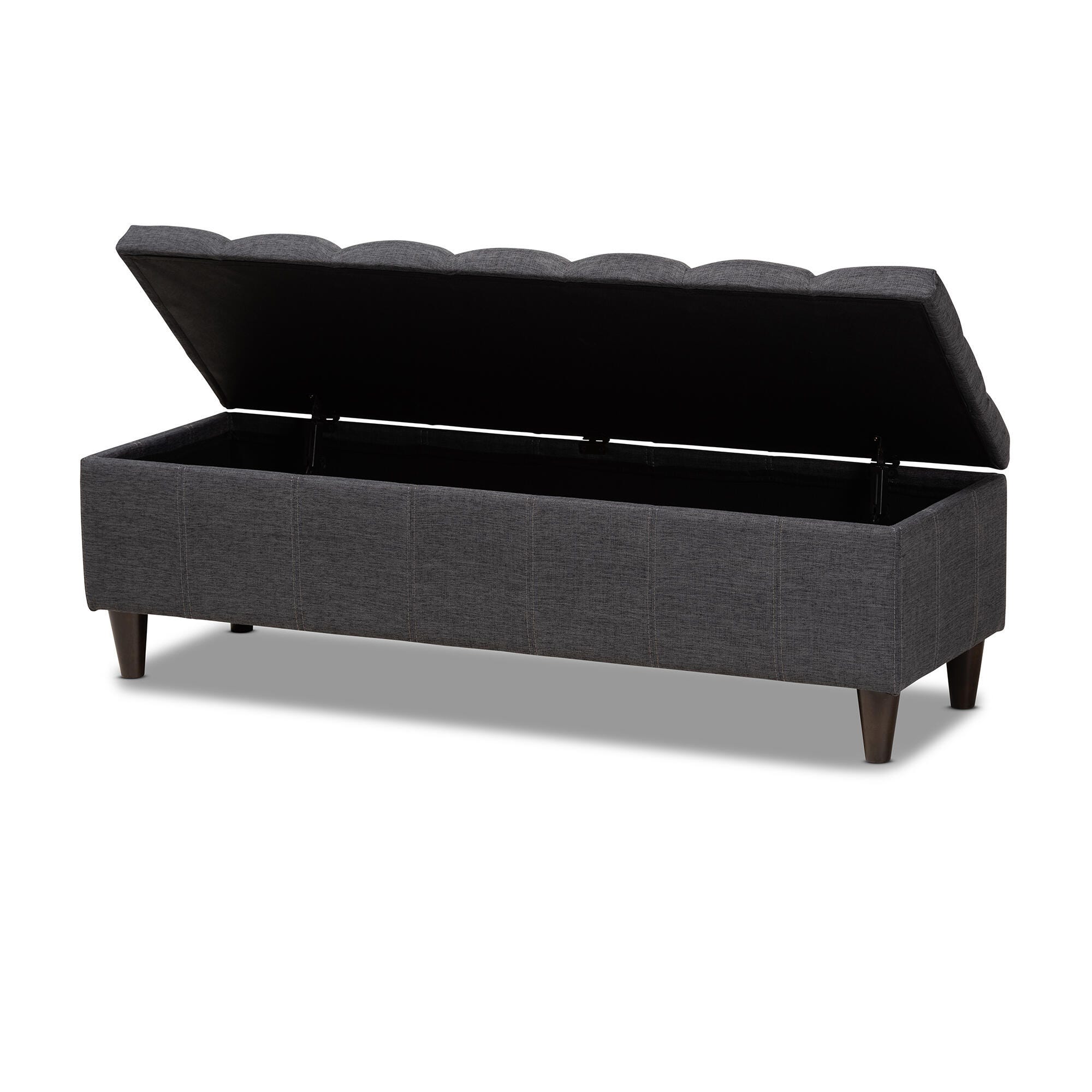 Baxton Studio Mid-Century Modern Upholstered Storage Bench Ottoman, Dark Gray, large