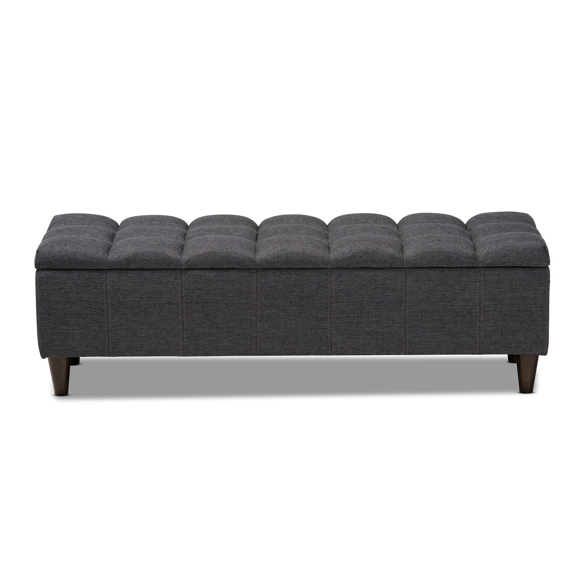 Baxton Studio Mid-Century Modern Upholstered Storage Bench Ottoman, Dark Gray, large