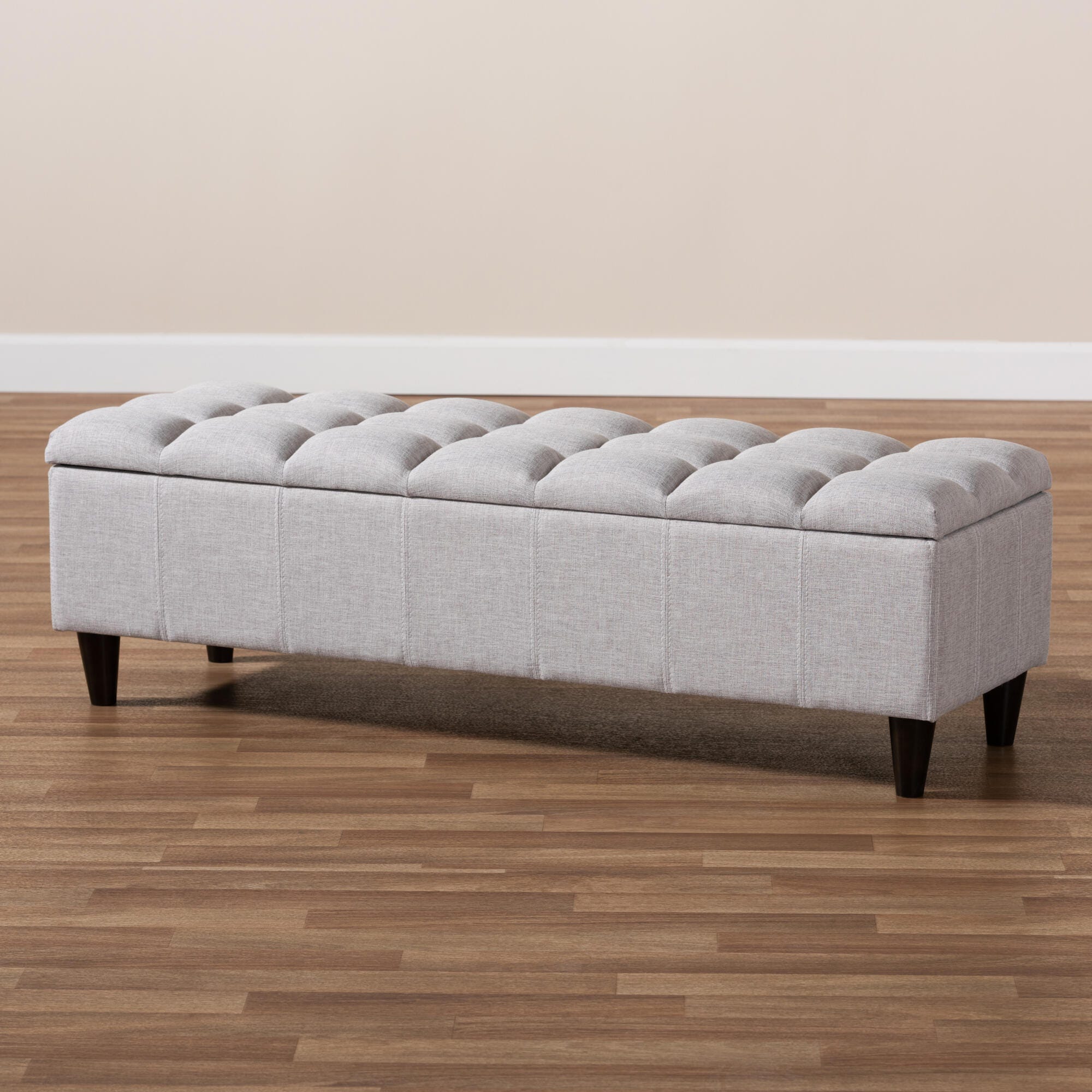 Baxton Studio Mid-Century Modern Upholstered Storage Bench Ottoman, Light Gray, large