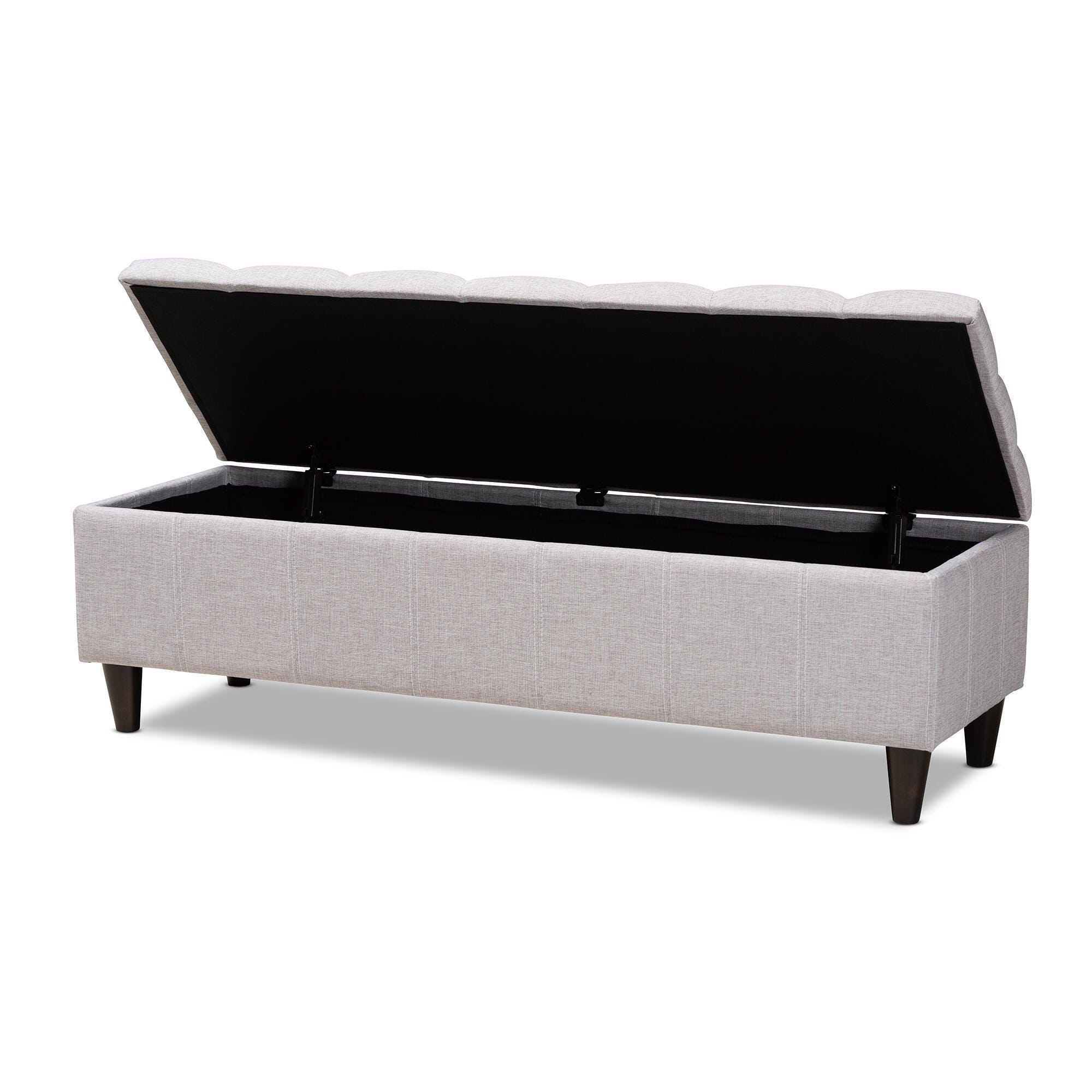 Baxton Studio Mid-Century Modern Upholstered Storage Bench Ottoman, Light Gray, large