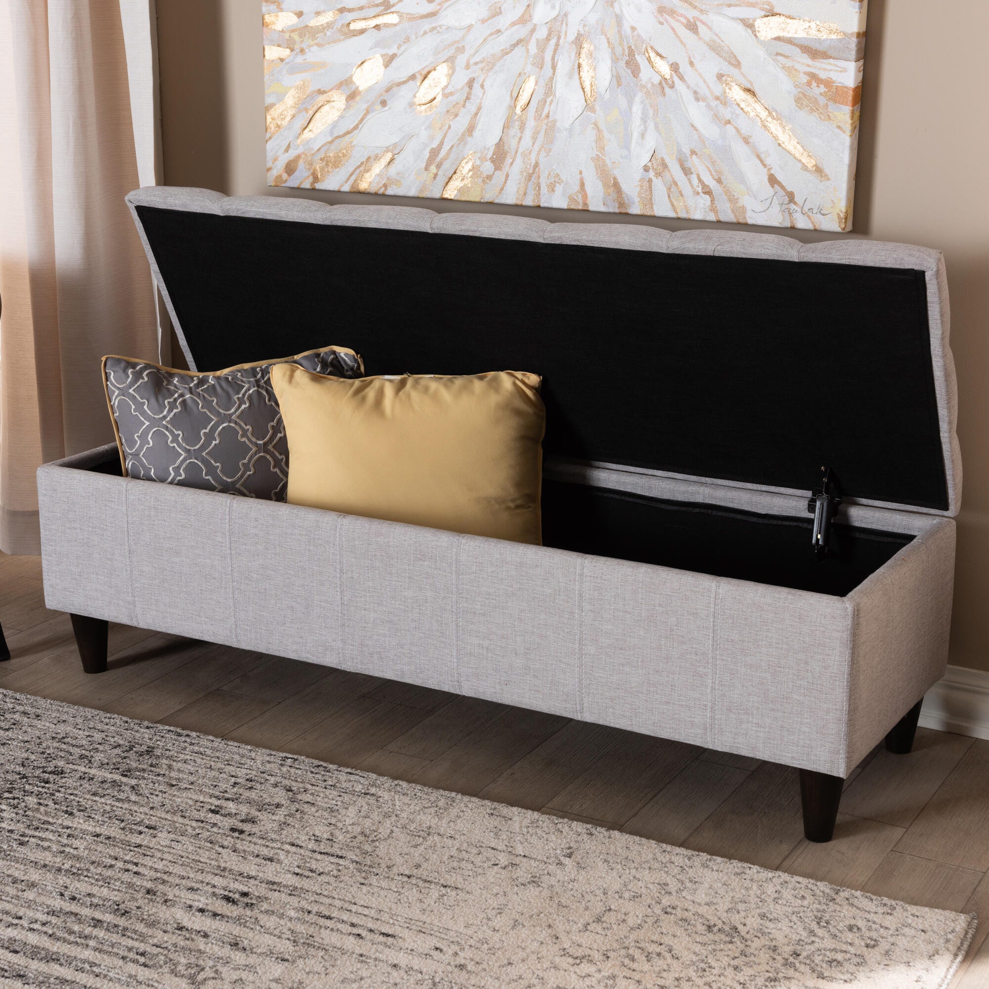 Baxton Studio Mid-Century Modern Upholstered Storage Bench Ottoman, Light Gray, large