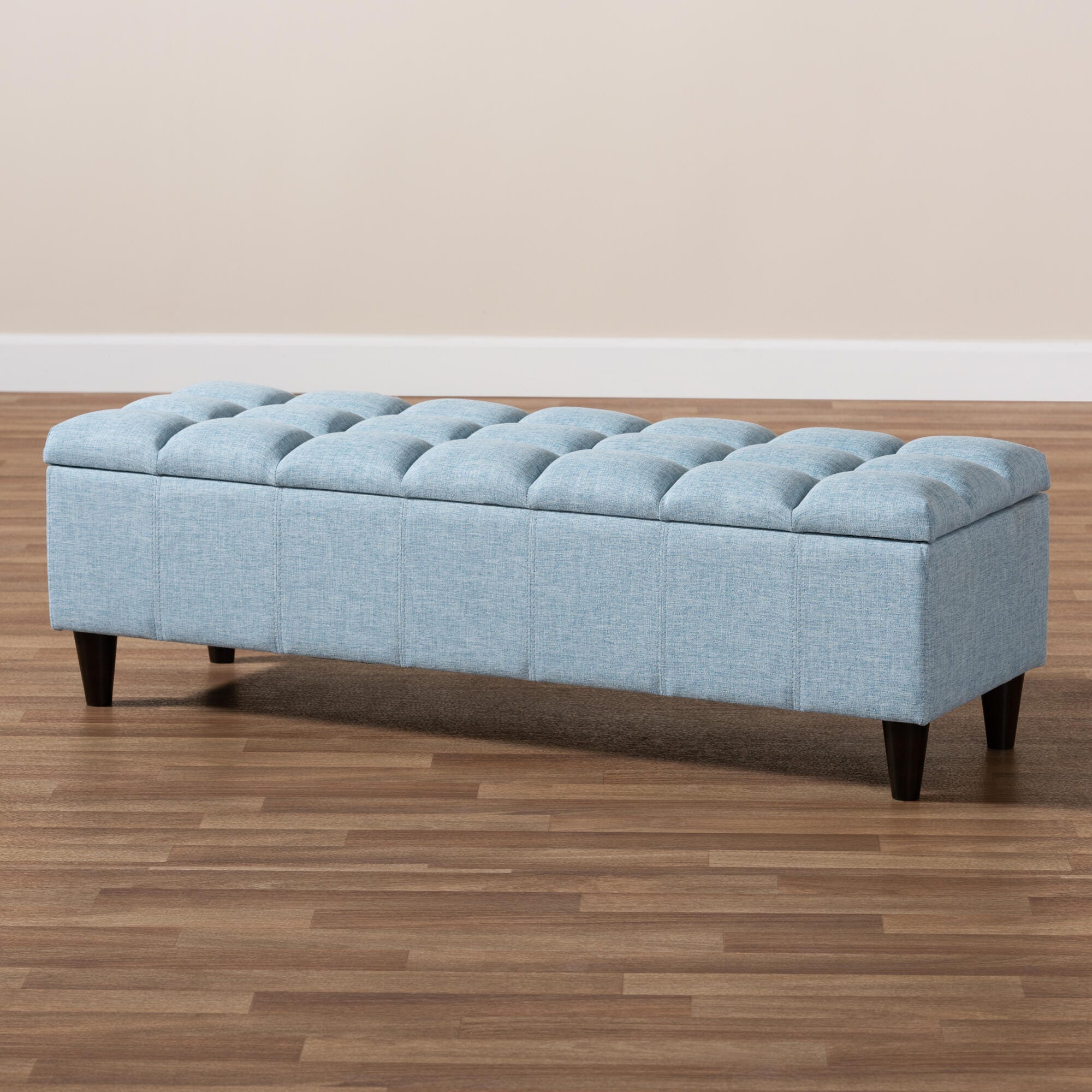Baxton Studio Mid-Century Modern Upholstered Storage Bench Ottoman, Blue, large