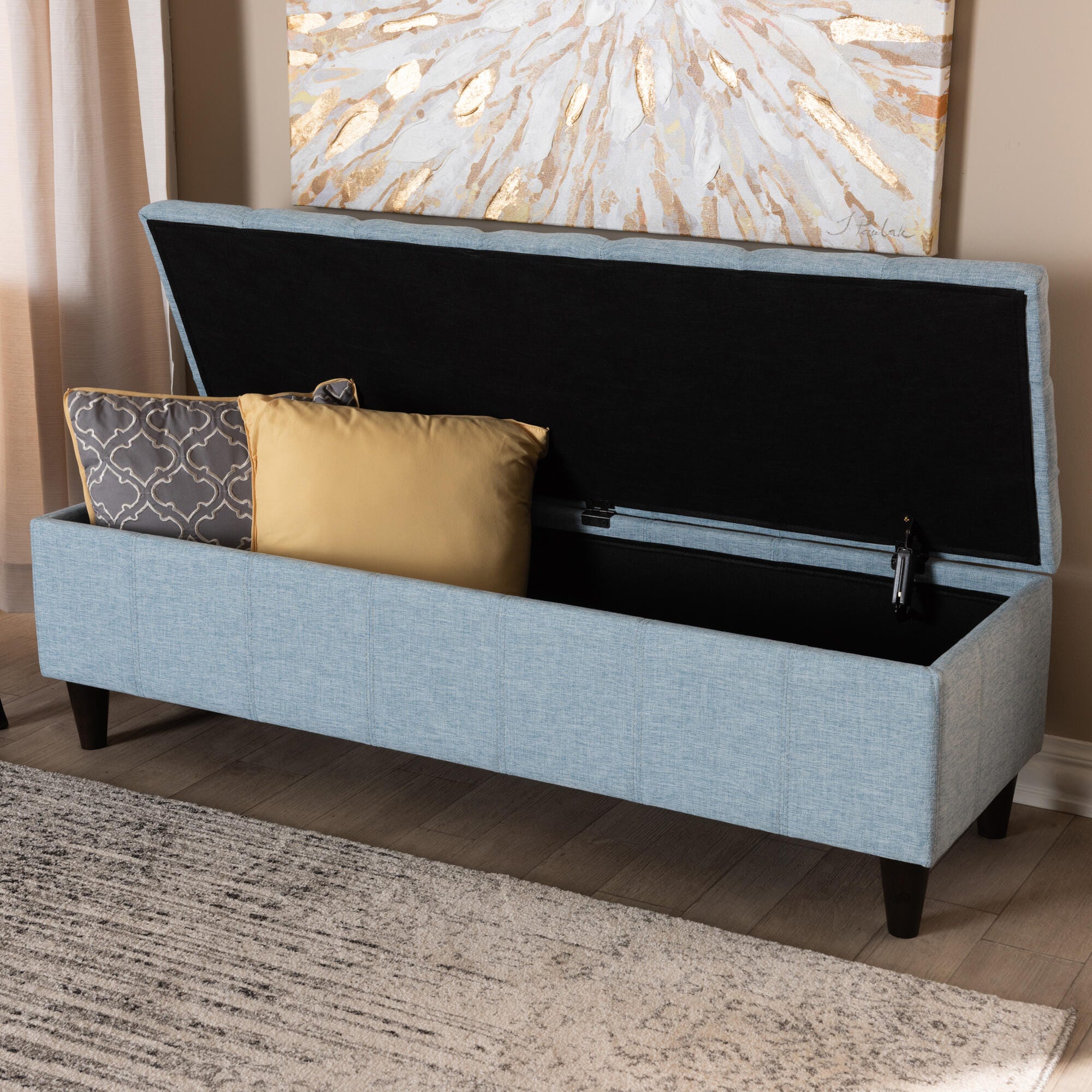Baxton Studio Mid-Century Modern Upholstered Storage Bench Ottoman, Blue, large