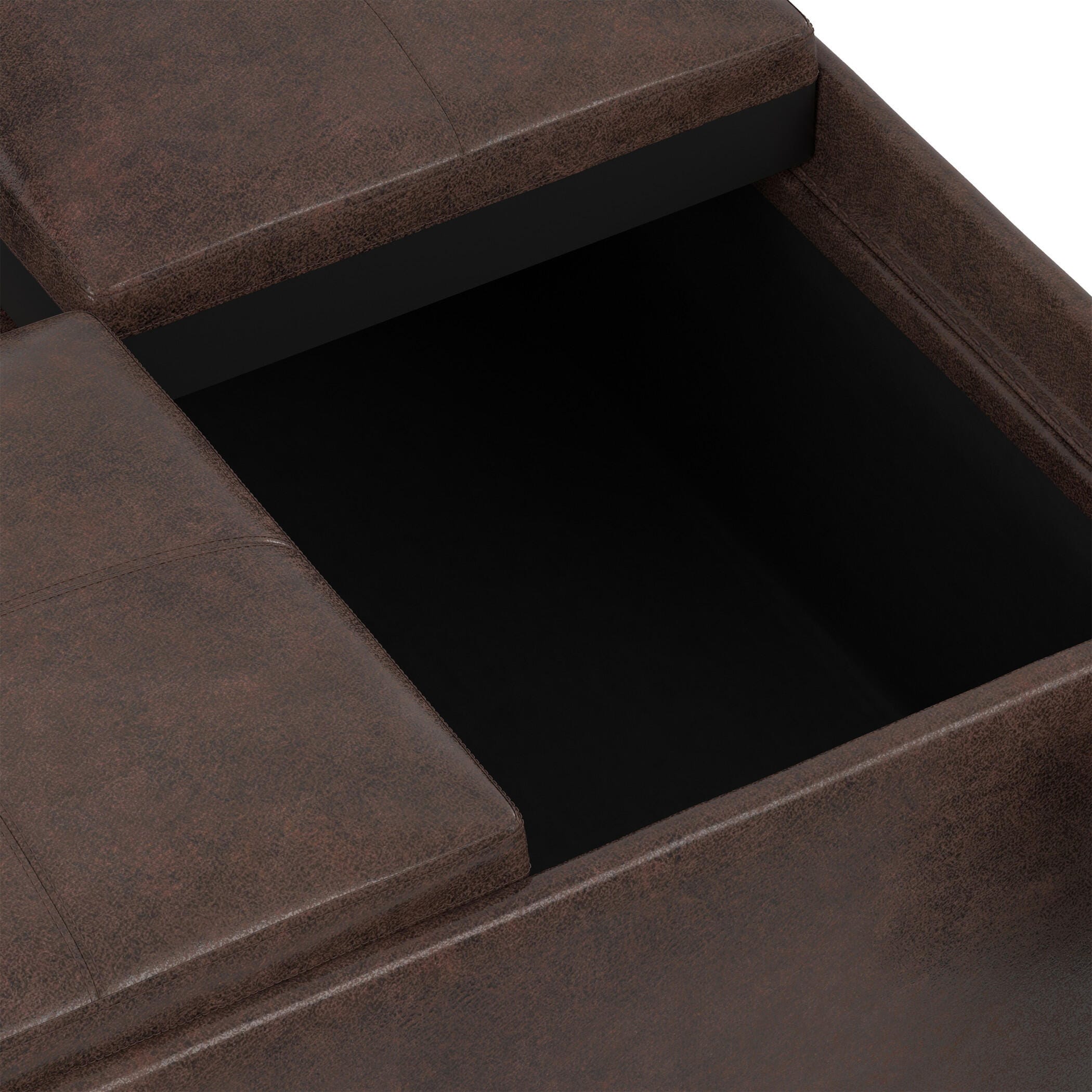 Avalon Contemporary Square Coffee Table Storage Ottoman, Distressed Brown, large