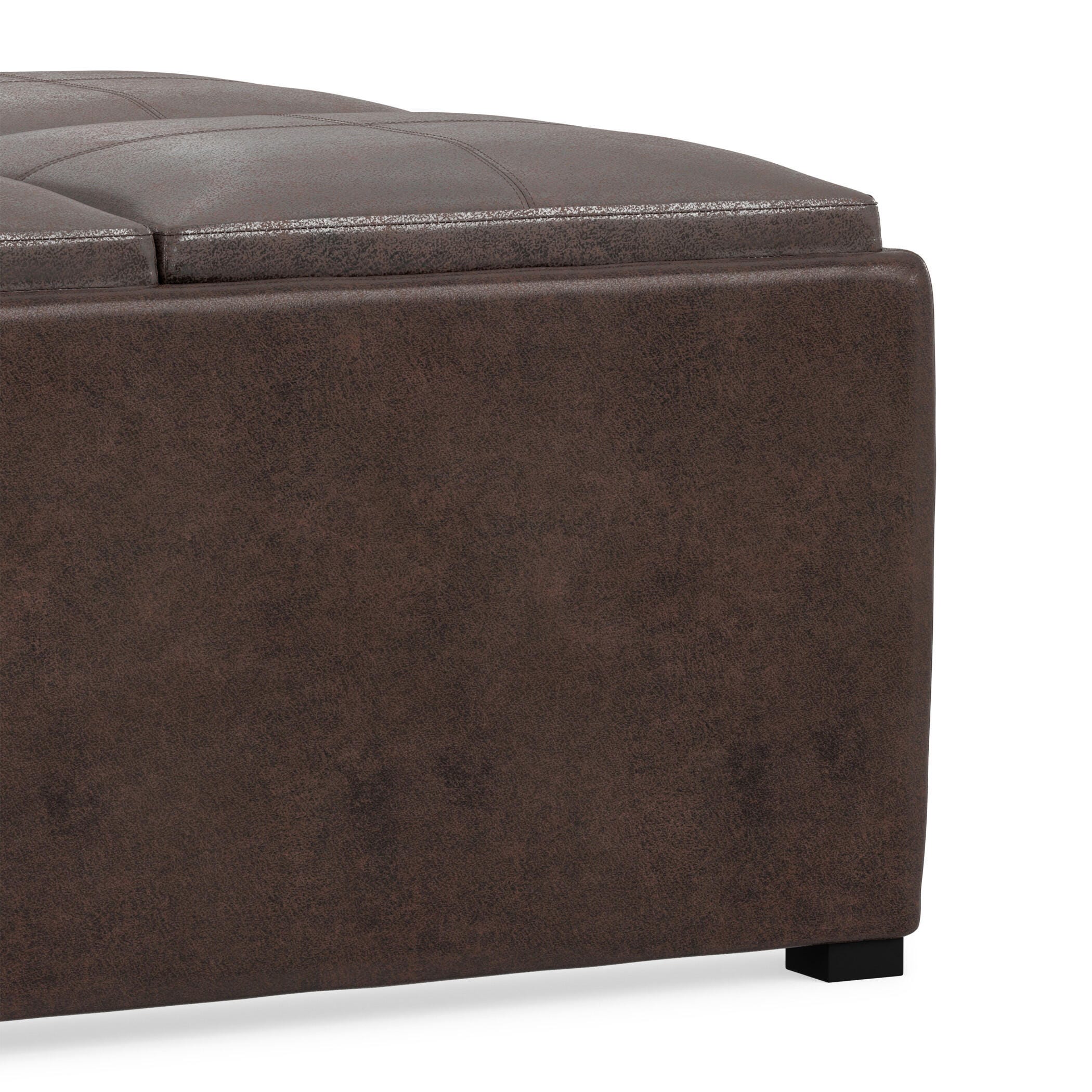 Avalon Contemporary Square Coffee Table Storage Ottoman, Distressed Brown, large