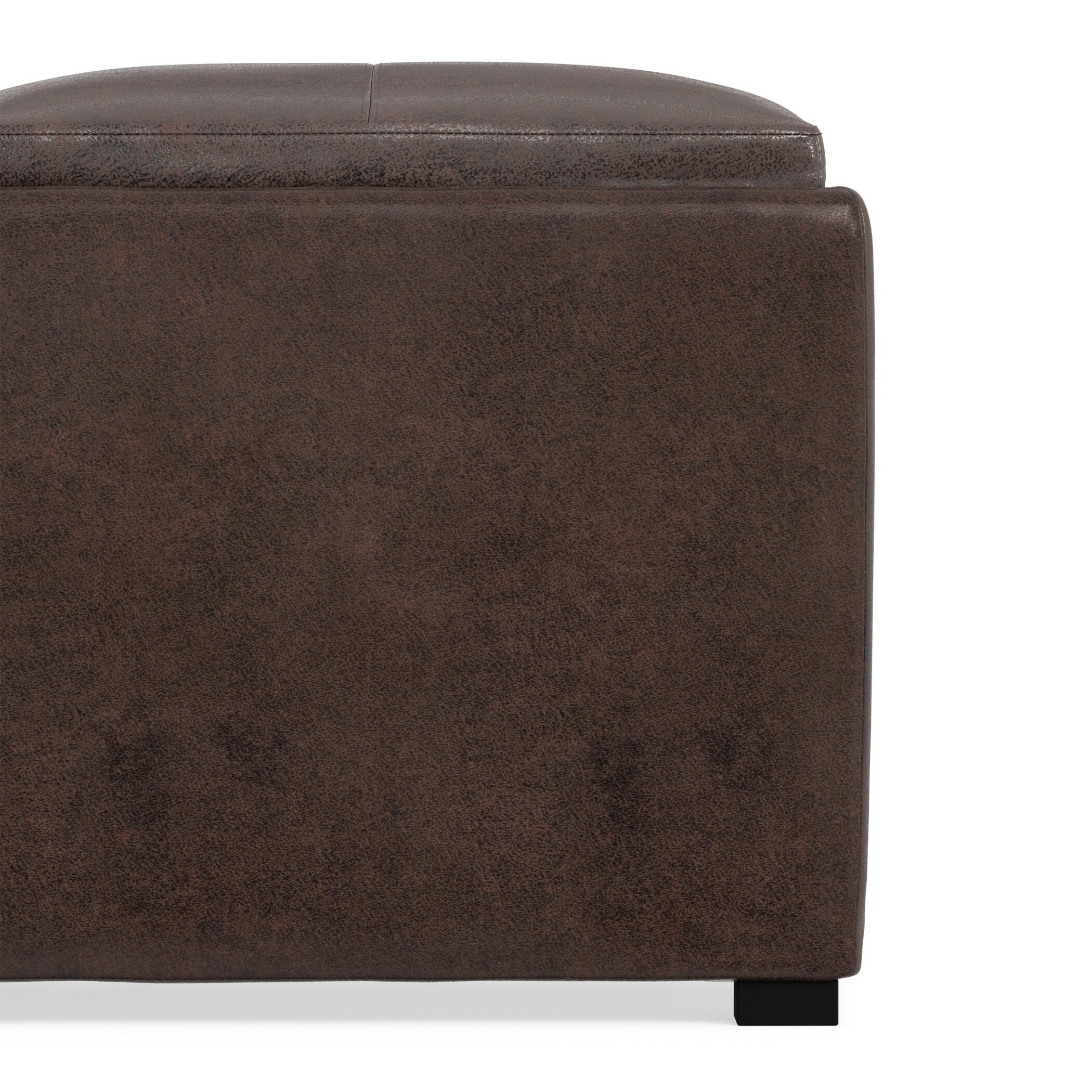 Avalon Contemporary Square Coffee Table Storage Ottoman, Distressed Brown, large
