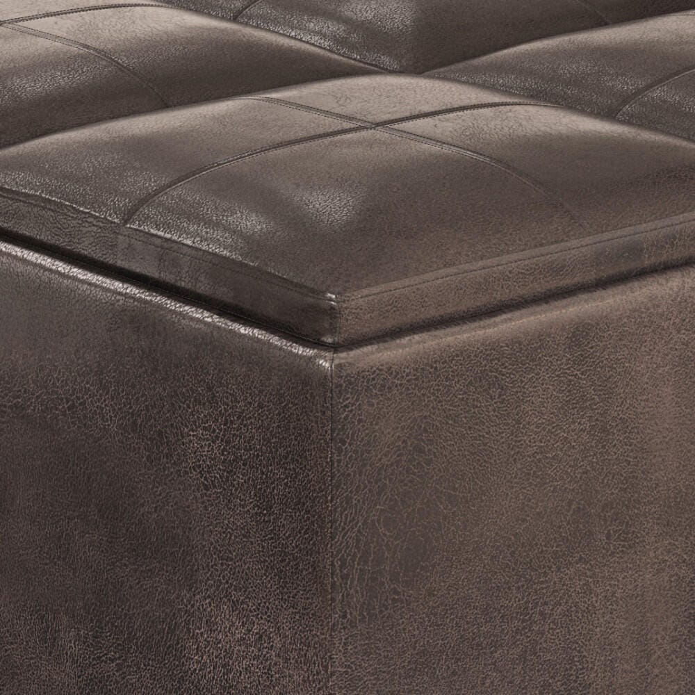 Avalon Contemporary Square Coffee Table Storage Ottoman, Distressed Brown, large