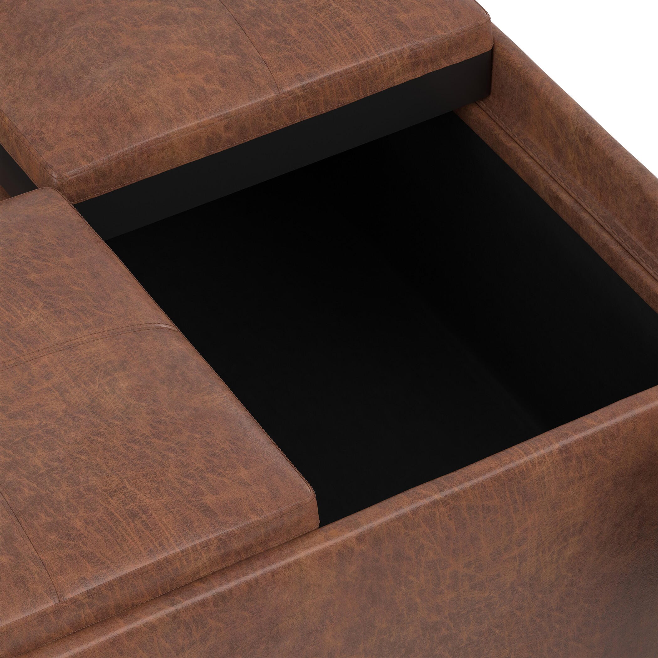 Avalon Contemporary Square Coffee Table Storage Ottoman, Umber Brown, large