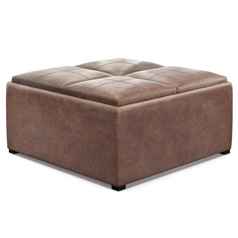 Avalon Contemporary Square Coffee Table Storage Ottoman, Umber Brown, large