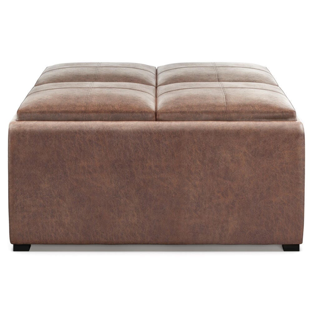 Avalon Contemporary Square Coffee Table Storage Ottoman, Umber Brown, large