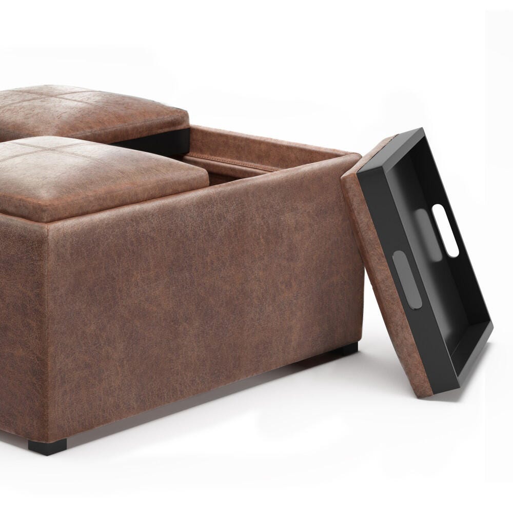 Avalon Contemporary Square Coffee Table Storage Ottoman, Umber Brown, large