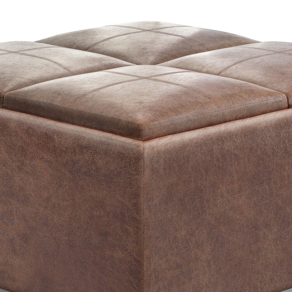 Avalon Contemporary Square Coffee Table Storage Ottoman, Umber Brown, large