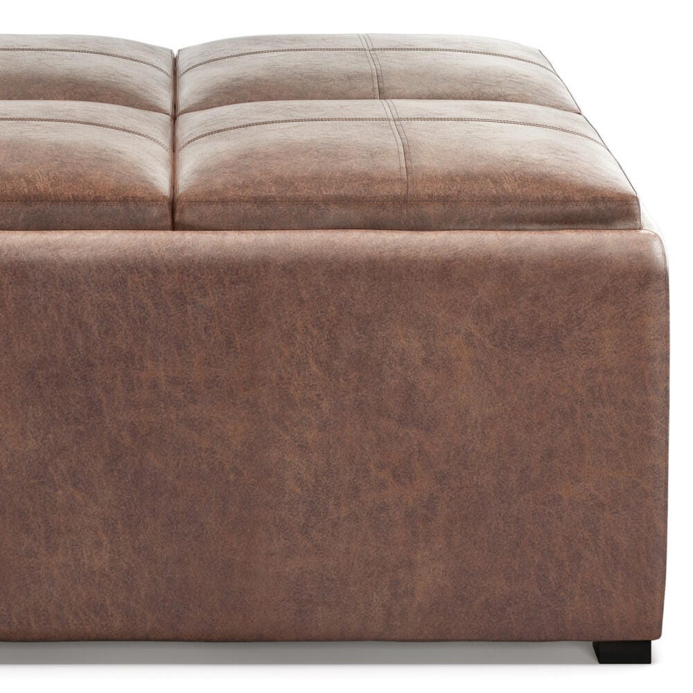 Avalon Contemporary Square Coffee Table Storage Ottoman, Umber Brown, large