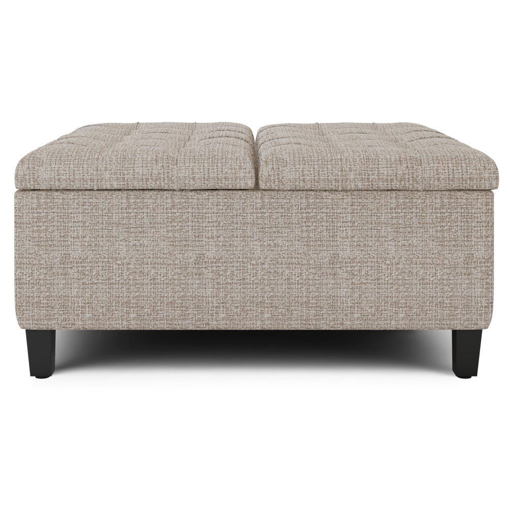 Harrison 36 inch Wide Traditional Square Coffee Table Storage Ottoman in Platinum Tweed Fabric, Platinum, large